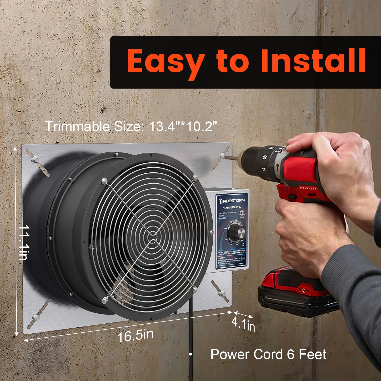 Abestorm 10-Inch 720CFM Stainless Steel Crawlspace Ventilation Fan - IP55 Rated for Basements, Attics & Garages - Freeze Protection Thermostat & Dehumidistat - Ideal for Moisture Control & Air Circulation in Crawl Spaces, Basements, and Storage Areas