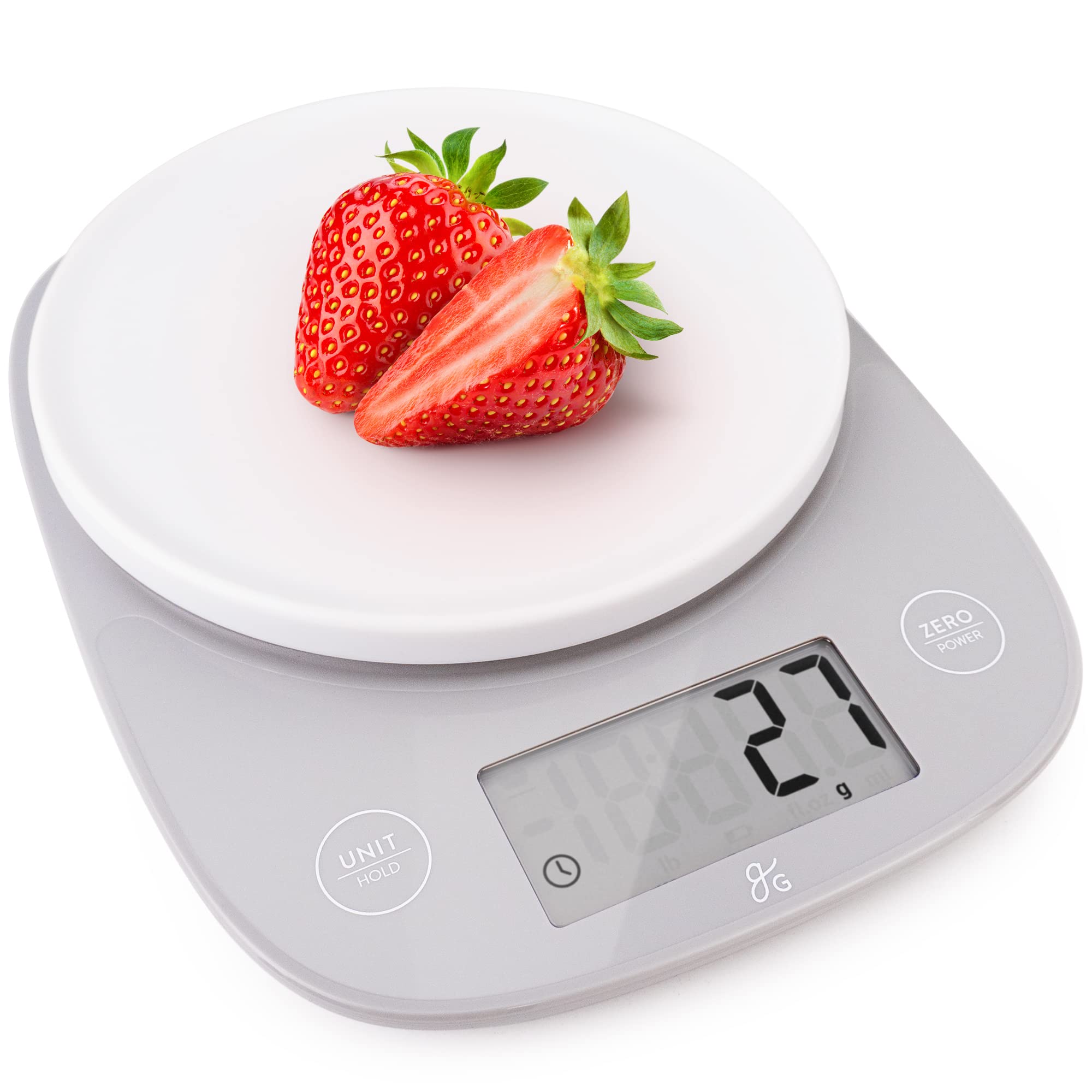 Greater Goods Digital Kitchen Scale with LCD Display - Accurate Weighing in Grams & Ounces, 11 lbs Capacity, Battery Included, Compact & Stylish Grey Design - Perfect for Baking, Cooking, and Meal Prep