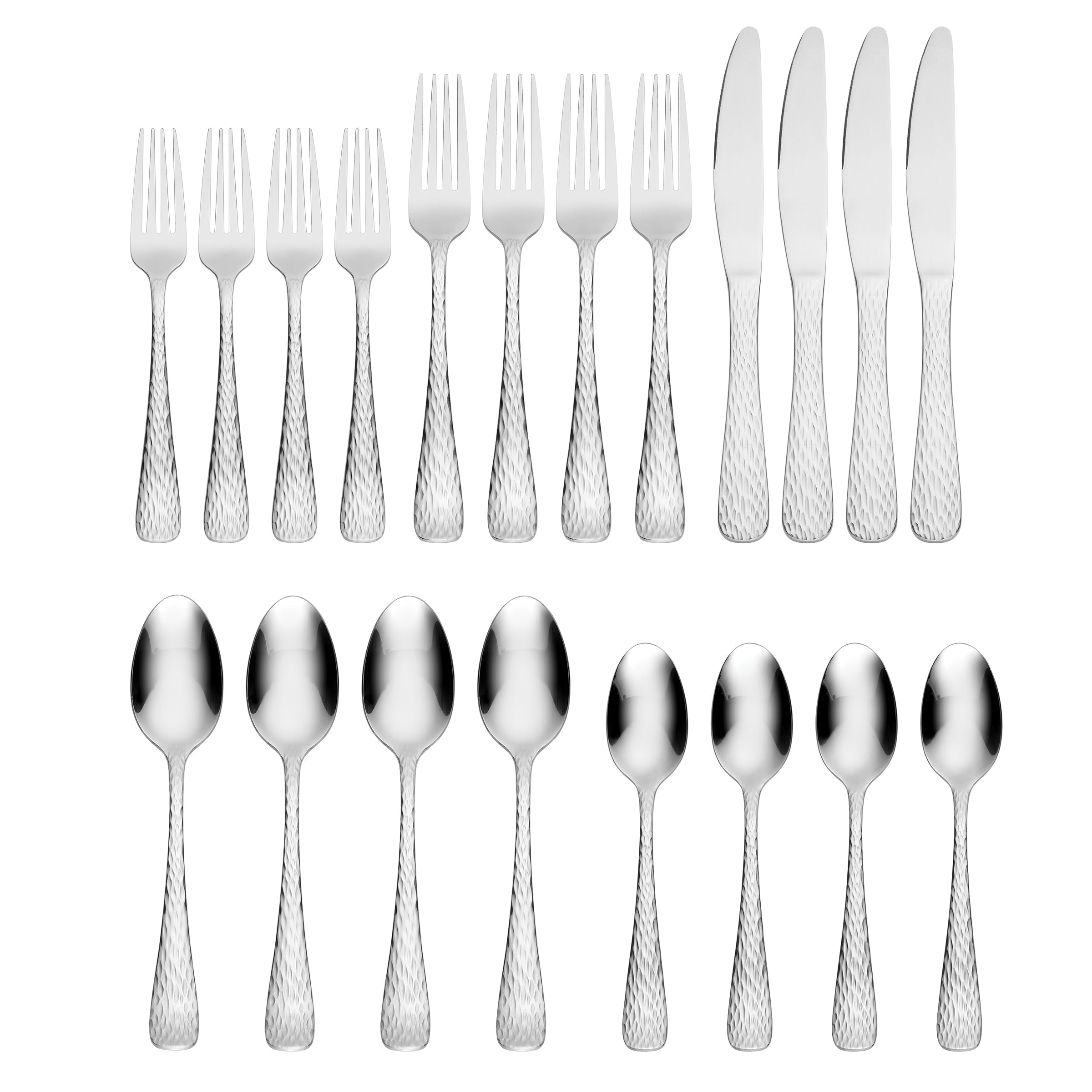 Melody Hammered 20-Piece Stainless Steel Flatware Set - Elegant Dining Cutlery for Everyday Use, Dinner Parties & Wedding Gifts