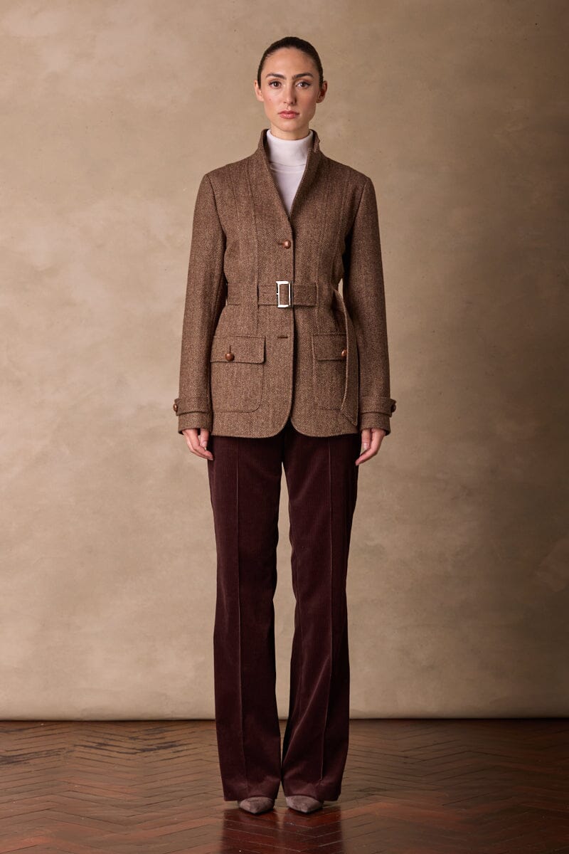 Grace Safari Jacket - Women's Brown Tweed Outdoor Adventure Coat | Perfect for Hiking, Travel & Casual Wear