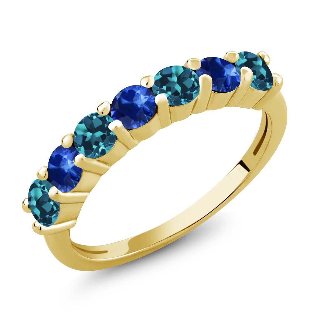 1.52 Ct Round London Blue Topaz & Blue Sapphire 18K Yellow Gold Plated Silver Ring for Women - Elegant Anniversary Gift, Engagement Jewelry, Wedding Band, Special Occasion Jewelry