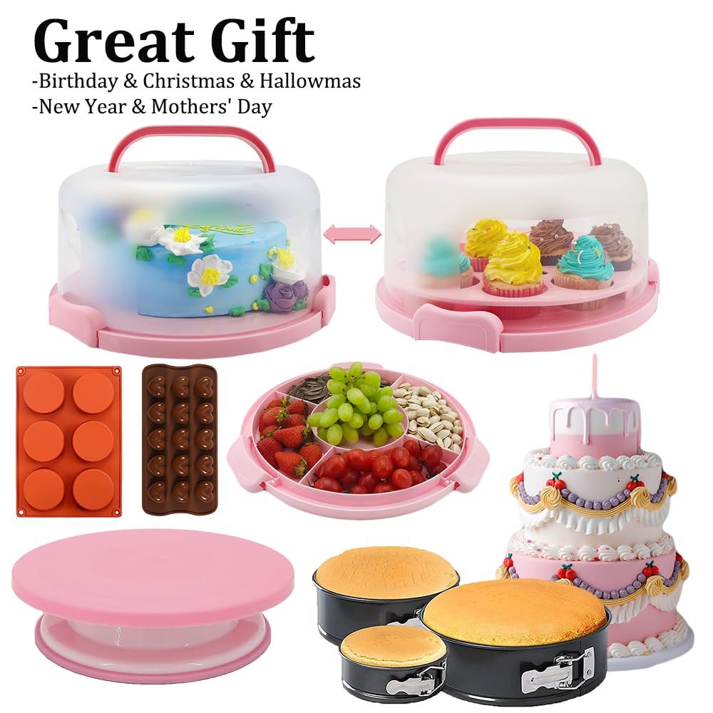 Gawren-H&E 678 PCS Cake Decorating Supplies Kit - Complete Baking Set with Cake Carrier, 3 Springform Pans, Piping Bags & Tips, Chocolate Molds, Cake Stand - Perfect for Home Bakers, Birthday Parties & Wedding Cake Decorating