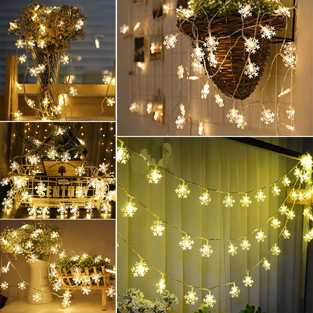 XUNATA 6.6ft USB LED String Lights - Waterproof Fairy Snowflake Lights for Indoor & Outdoor Christmas, Wedding, Party, Patio, Bedroom Decoration (Warm White) | Perfect for Holiday Decor, Garden Lighting, and Cozy Home Ambiance