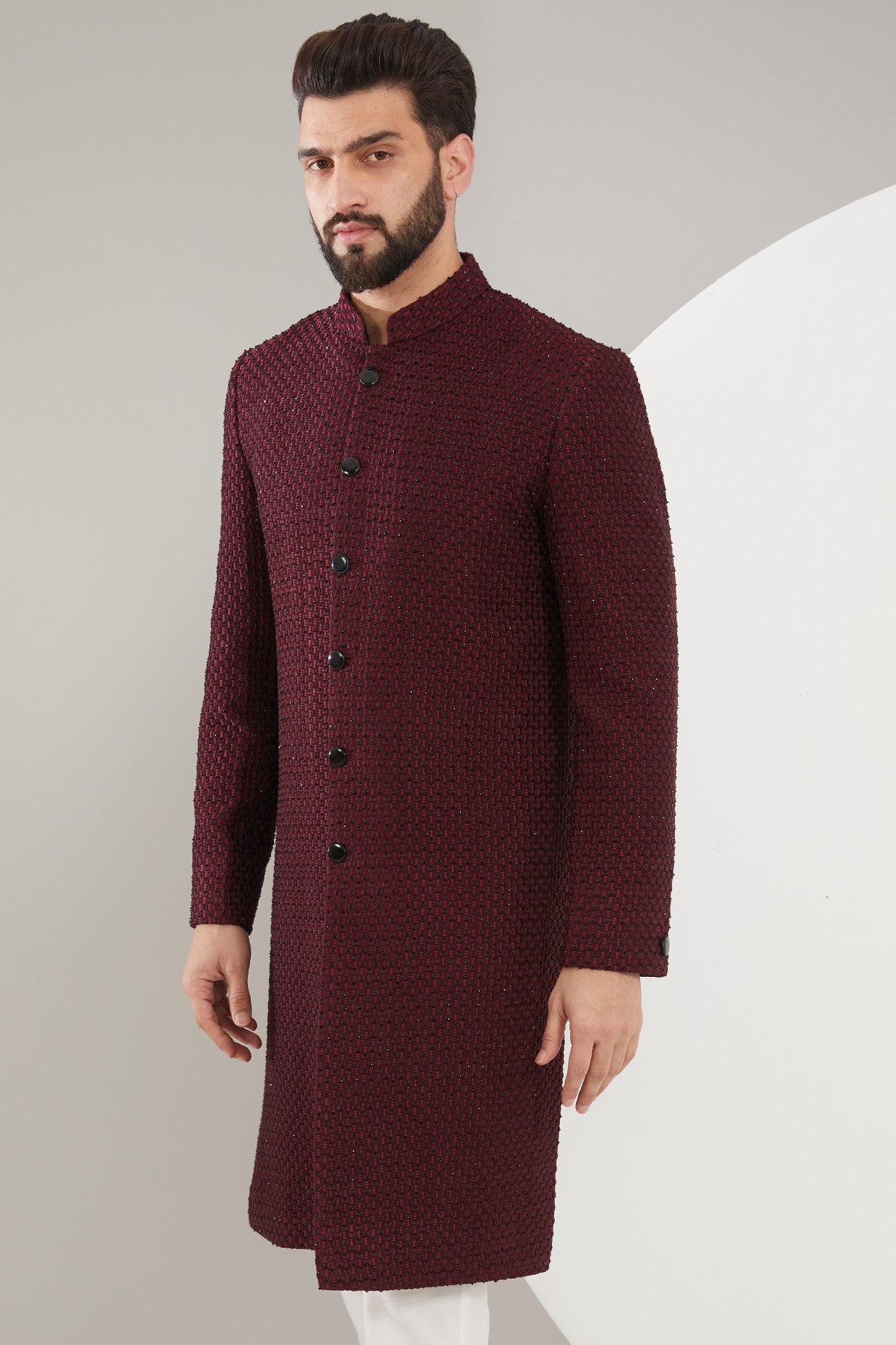 Elegant Maroon/Wine Cut Dana Sherwani for Men - Traditional Indian Wedding Attire - Perfect for Festivals, Ceremonies, and Special Occasions