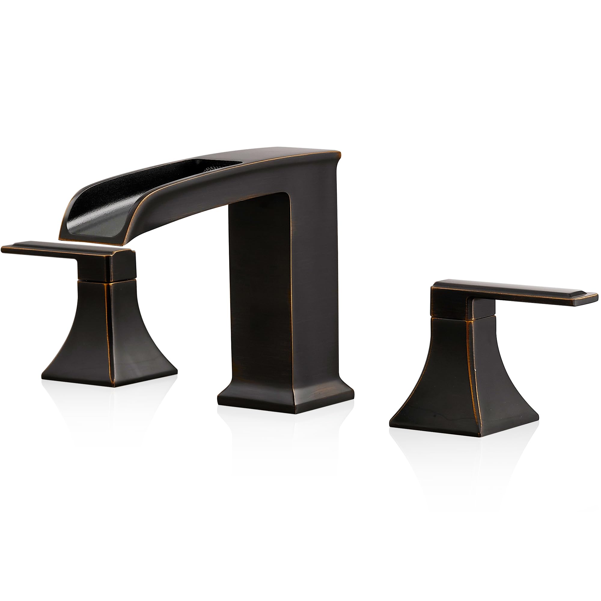 Premium Solid Brass Oil Rubbed Bronze Waterfall Roman Tub Faucet - High Flow Deck Mount Bathtub Faucet Set with 2 Handles (3 Hole Widespread) - Leak-Proof & Easy 15-Minute Installation - Perfect for Luxury Bathrooms, Spa Retreats & Modern Home Decor