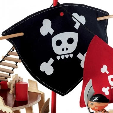 Pirate Boat Toy for Kids - Wooden Pirate Ship Playset with Figures & Accessories - Perfect for Imaginative Play, Bath Time, and Outdoor Adventures