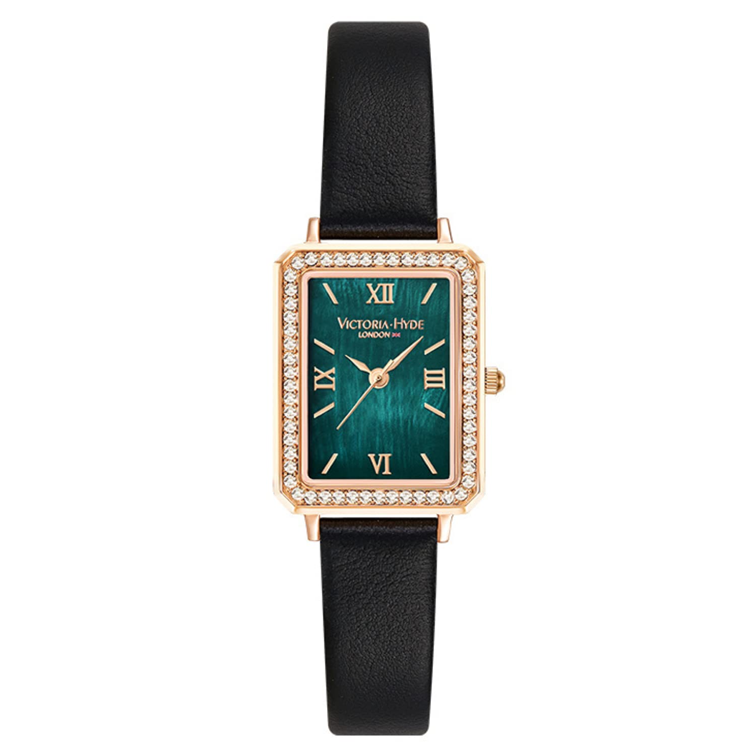 VICTORIA HYDE Women's Watch - Green Mother of Pearl Dial, Genuine Leather Strap, Classic Rectangular Case - Elegant Ladies Wristwatch for Office, Party & Everyday Wear