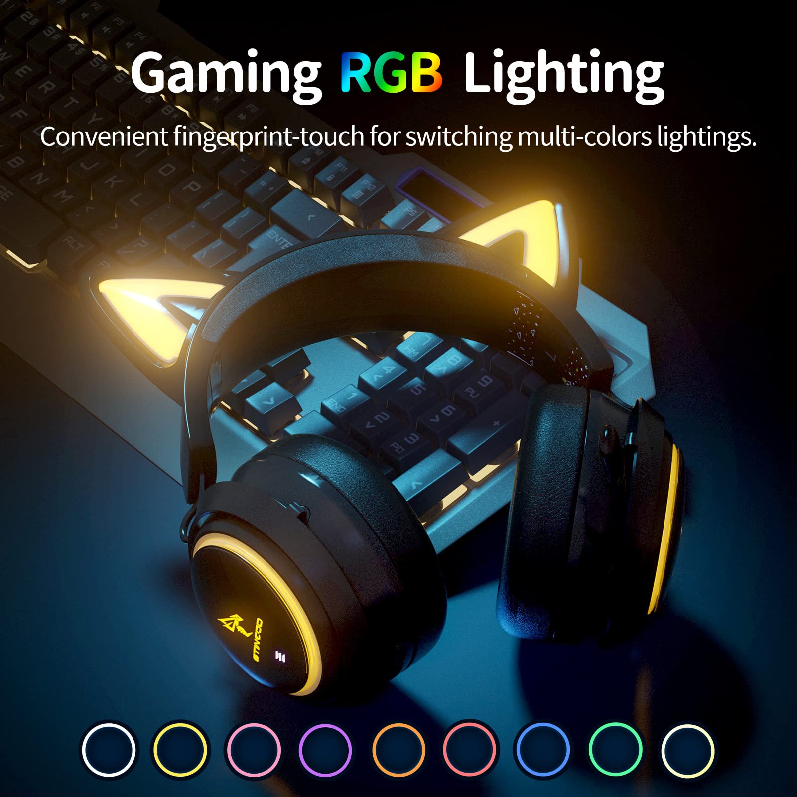 SOMIC GS510 Wireless Cat Ear Gaming Headset for PS5, PS4, PC - 2.4G Retractable Mic, 7.1 Stereo Sound, 8H Battery, RGB Lights (Xbox Wired Mode) - Perfect for Gaming, Streaming & Online Classes