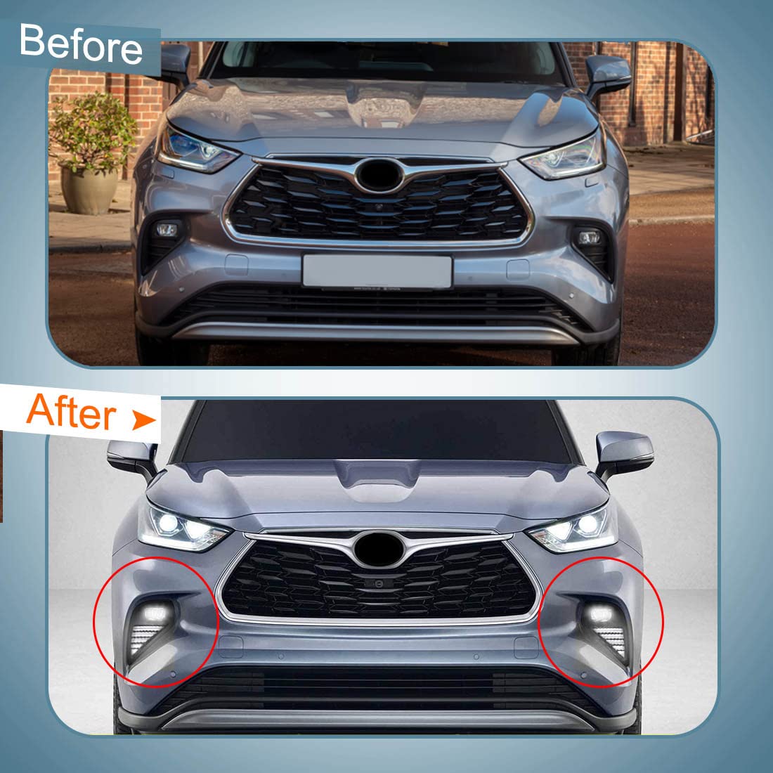 **2020-2025 Toyota Highlander LED Daytime Running Lights with Dynamic Turn Signal - DRL Fog Lights Replacement Kit with Wiring Harness - Perfect for Night Driving & Enhanced Safety**