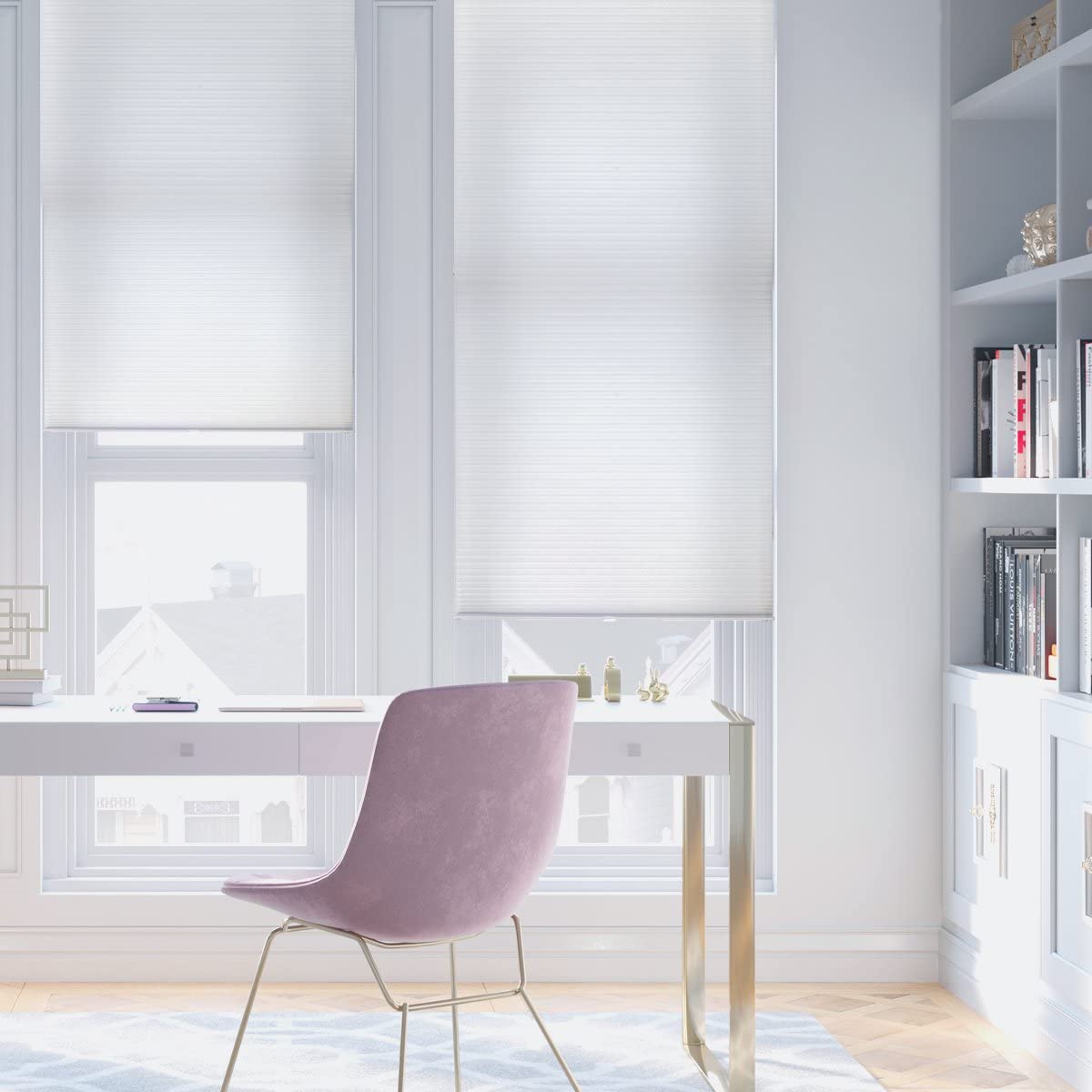 Premium MOOD Custom Cellular Shades - Cordless Honeycomb Blinds for Windows | Light Filtering, Insulation & Noise Reduction | Cool White (56