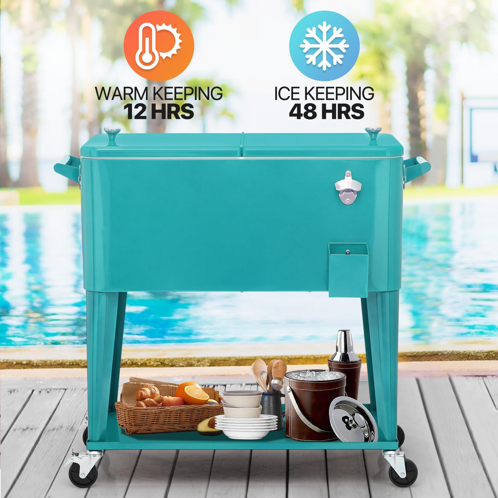MADOG 50-Quart Rolling Cooler with Wheels - Insulated Outdoor Cooler for Camping, Beach, Picnics, and Backyard Parties - Portable Patio & Deck Beverage Cooler for Drinks and Food Storage