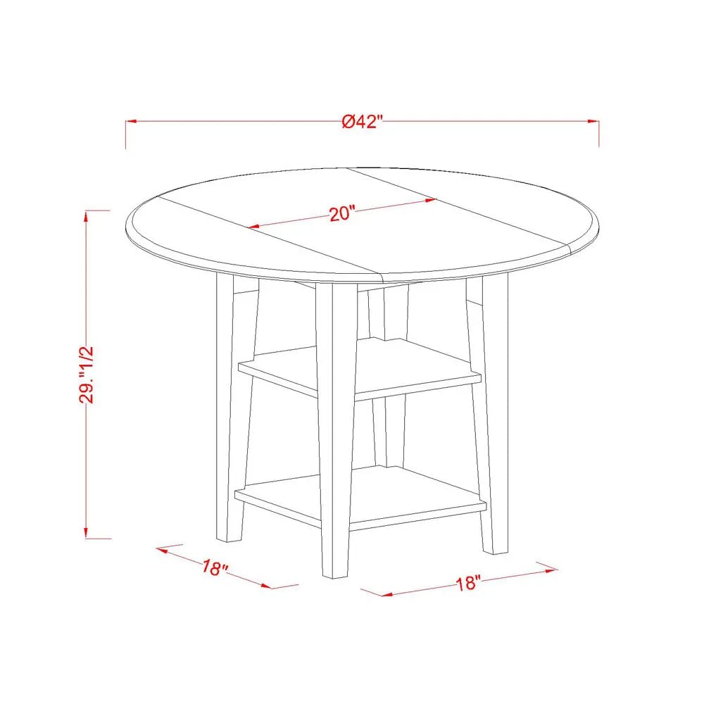 East West Furniture SUAN5-BMK-W 5-Piece Modern Dining Room Set - Round Wooden Table with Drop Leaf & Shelves, 4 Chairs, 42x42 Inch, Buttermilk & Cherry - Perfect for Small Spaces, Breakfast Nooks & Cozy Apartments