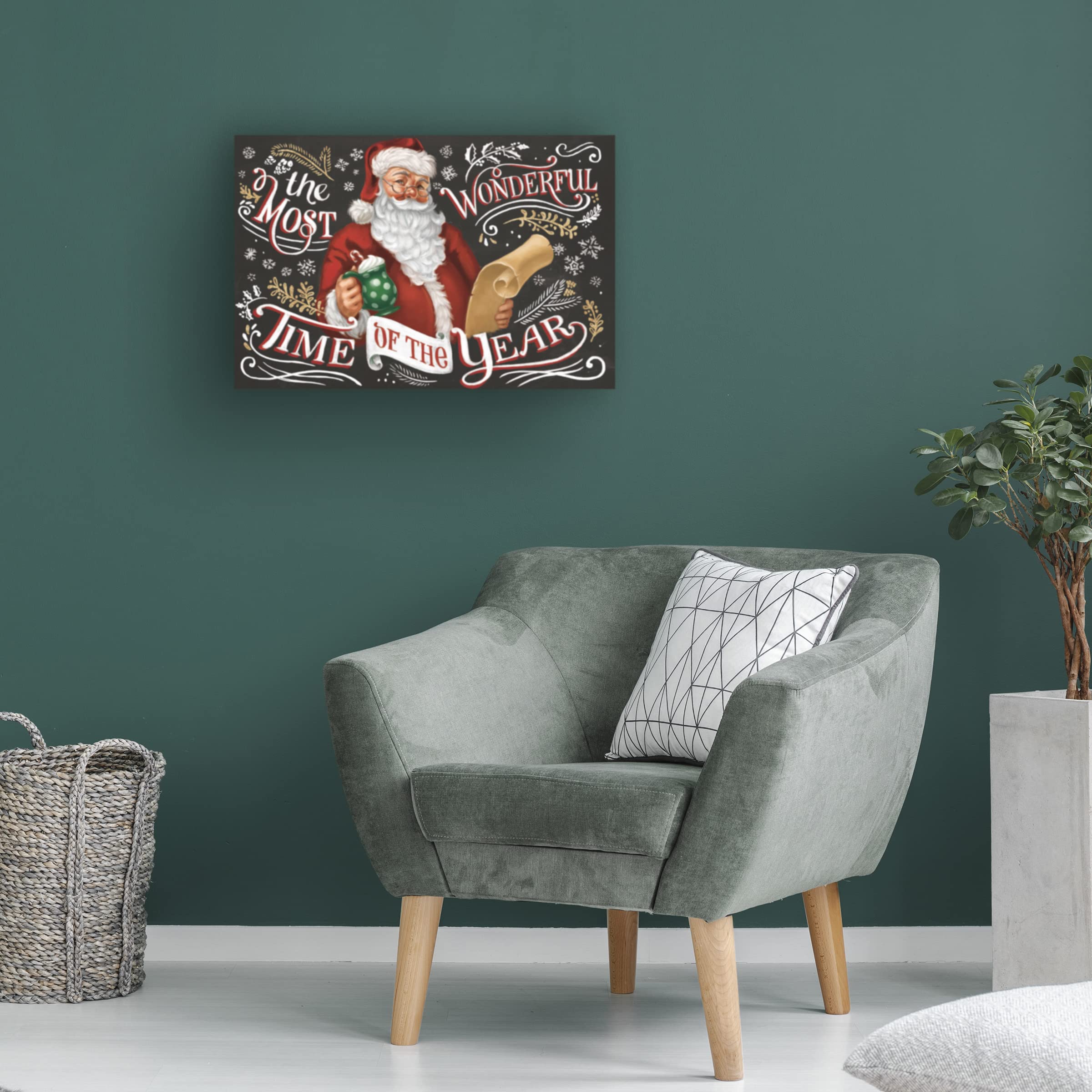 Janelle Penner Santa's List II Black Canvas Wall Art Print - 16x24 Inches - Christmas Holiday Home Decor for Living Room, Bedroom & Office