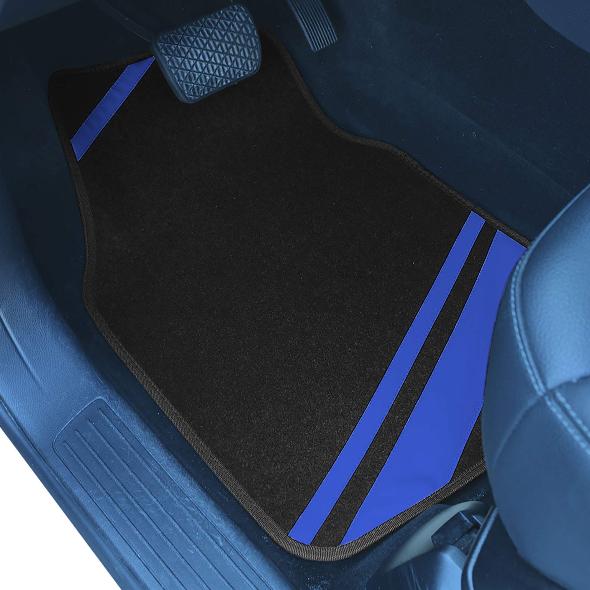 FH Group Universal Automotive Floor Mats - All-Purpose Faux Leather & Carpet Blue Combo Seat Protector for Cars, SUVs & Trucks | Non-Slip Design, Easy to Clean | Perfect for Daily Commute, Road Trips & Off-Road Adventures
