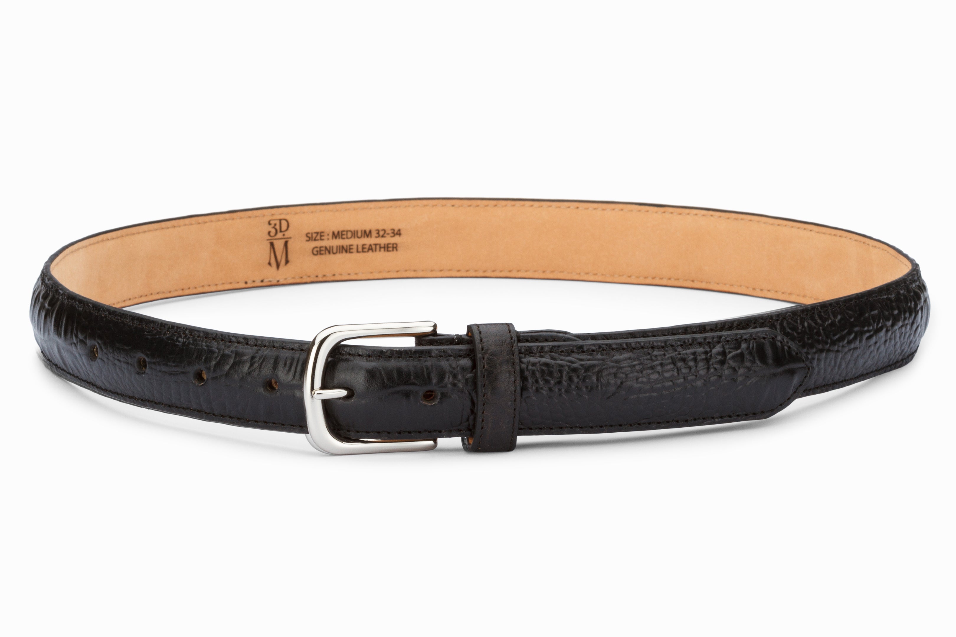 Premium Crocodile Embossed Leather Profile Belt - Small Size Black for Men | Stylish Dress & Casual Wear Accessory