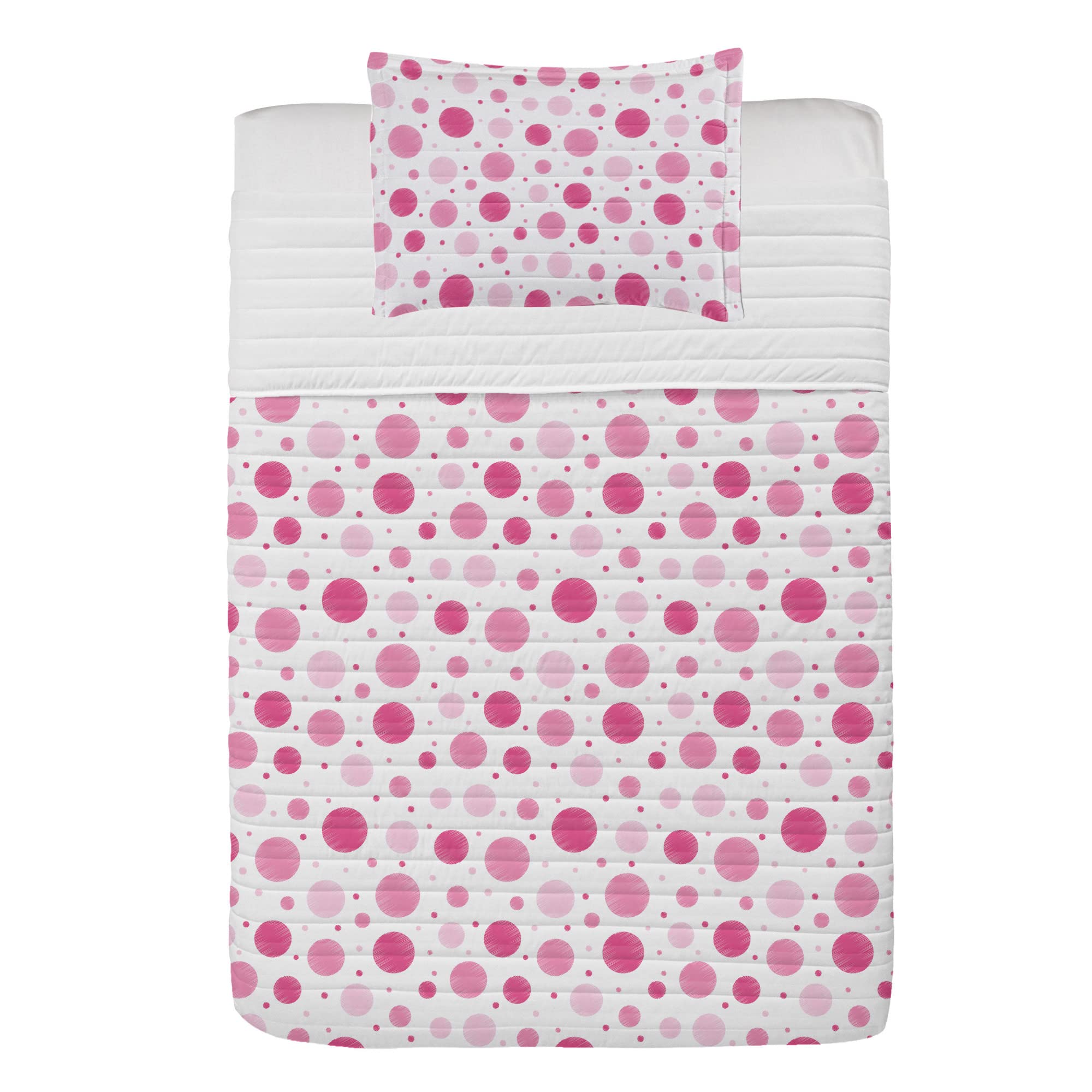 Ambesonne Abstract Pink Microfiber Twin Bedspread Set - Modern Polka Dot Pencil Sketch Design, Soft Bedding with Pillow Sham & Comforter in White, Magenta & Blush | Perfect for Contemporary Bedrooms, Guest Rooms, Dorm Decor & Cozy Home Styling | Ideal for Everyday Use, Gift Giving & Seasonal Home Refresh