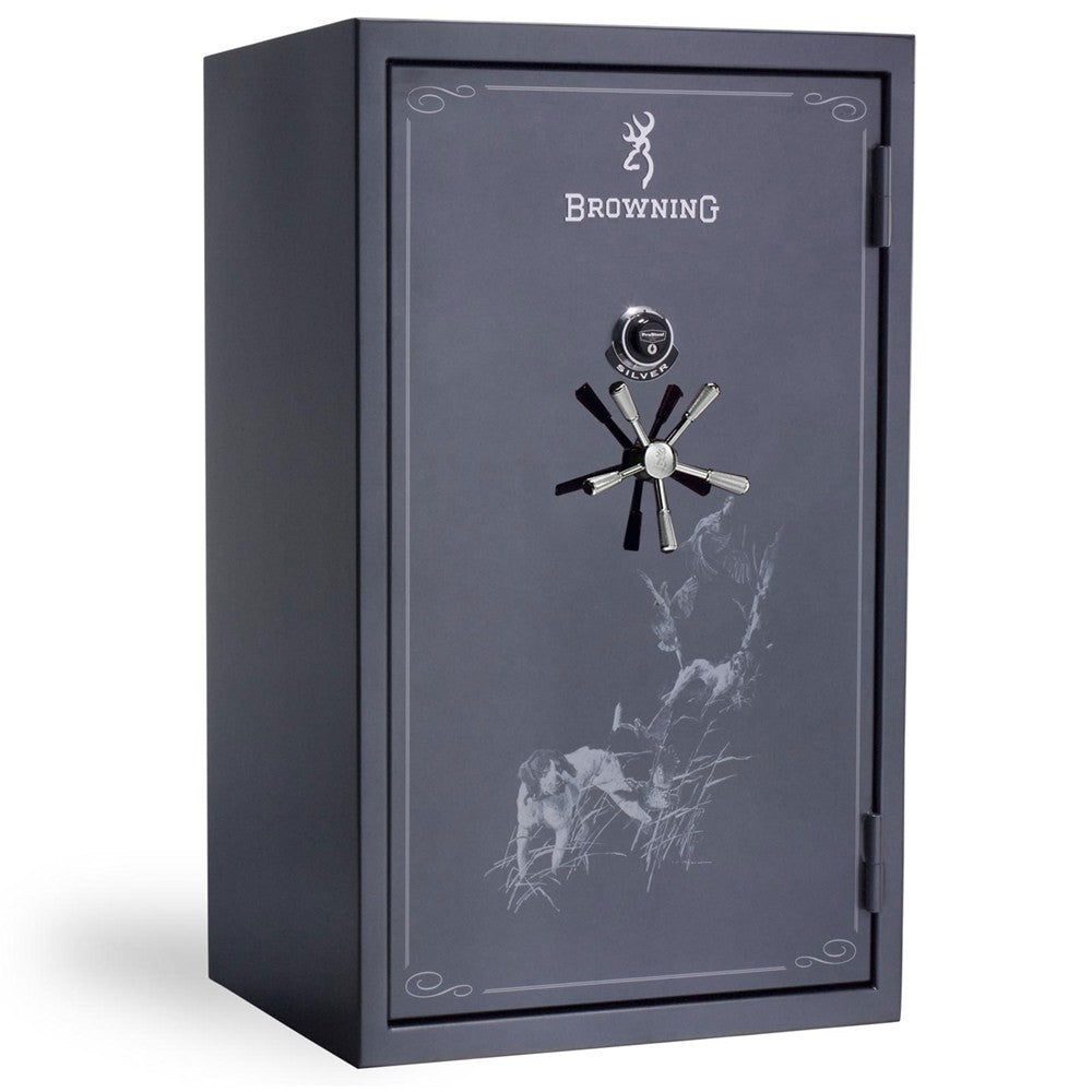 Browning SR49 Silver Series Gun Safe - Fireproof & Secure Handgun Safe for Home, Office, or Car - Biometric & Keypad Entry for Pistols & Valuables