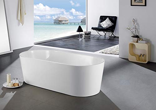 Kube Ovale 63'' White Freestanding Bathtub - Modern Oval Acrylic Soaking Tub for Luxurious Bathroom Relaxation | Perfect for Spa-Like Retreats & Master Bath Suites
