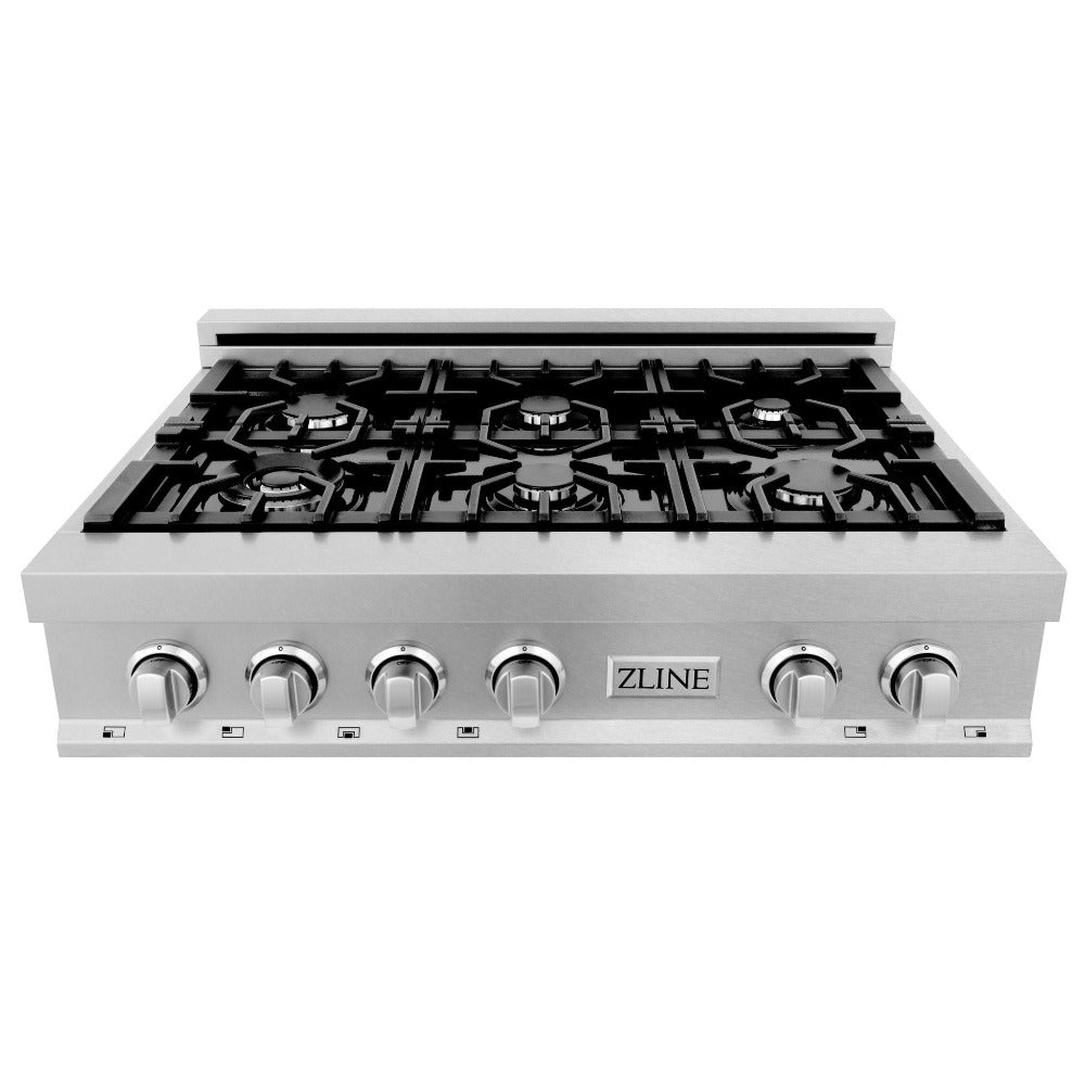 ZLINE 36 Inch 6-Burner Gas Rangetop with Porcelain Cooktop in Satin Stainless Steel - Professional Grade Stove for Home Kitchen, Restaurant & Outdoor Cooking (Model RTS 36)