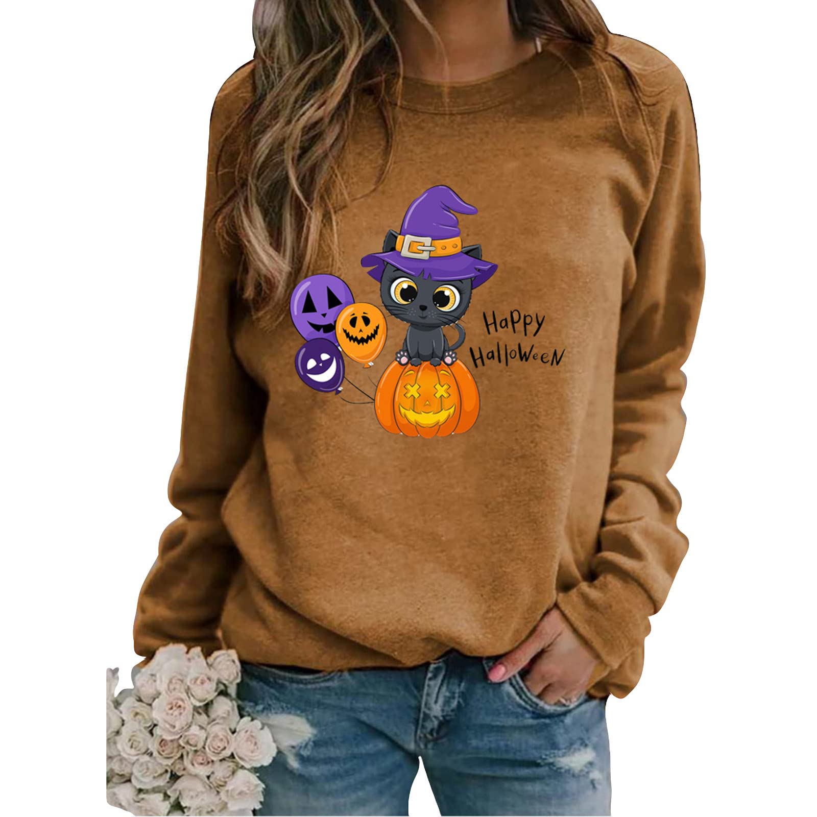 UODSVP Women's Casual Tops - Fashion Round Neck Solid Color Long Sleeve Letter Print Blouse for Work, Date & Everyday Wear
