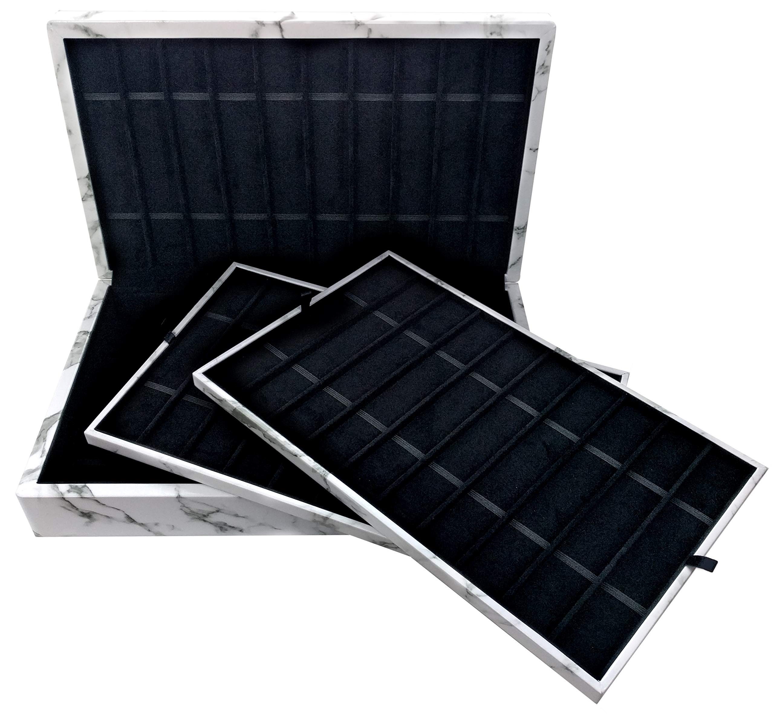 Premium Apple Watch Band Organizer - Multi-Tray Luxury Storage Case for 40-80 Bands (Velvet & Leatherette, White Marble Design) | Perfect for Travel, Home Display & Watch Collection Organization