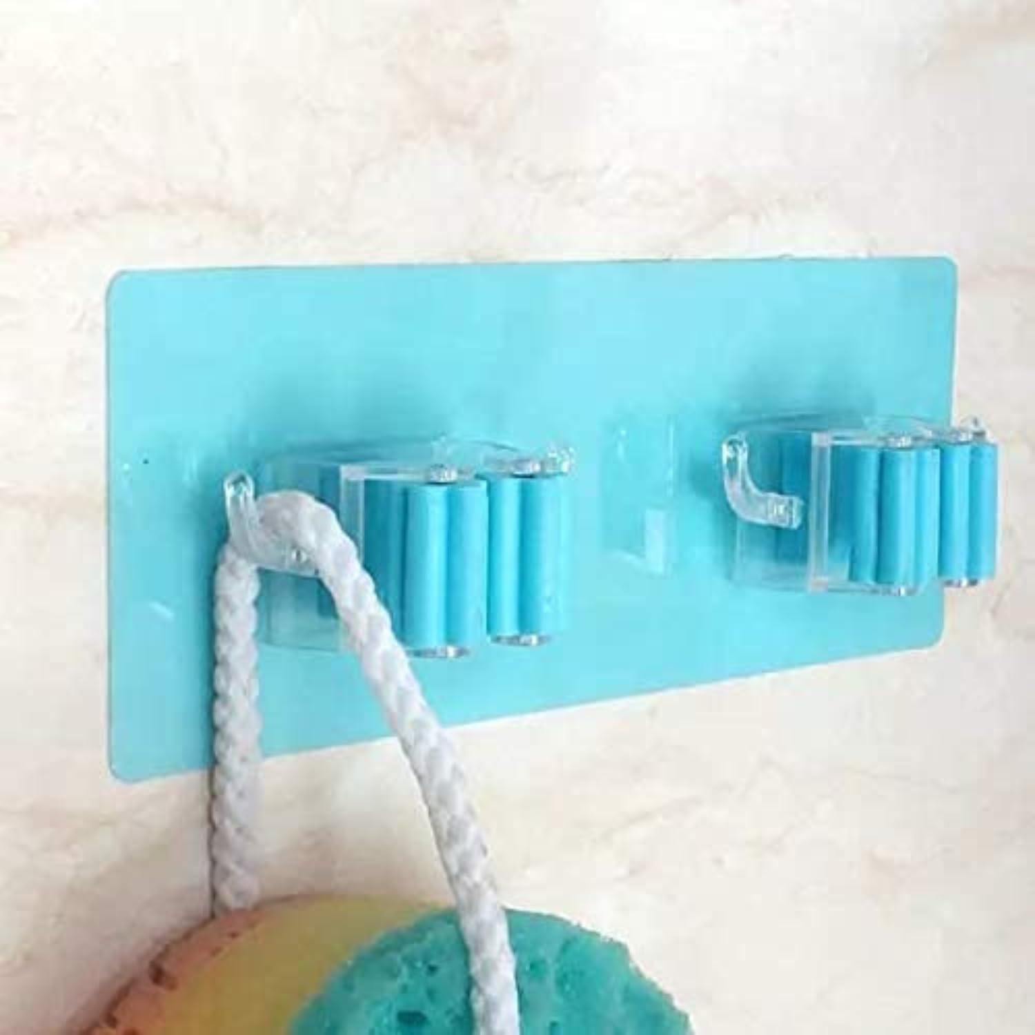 Scoovi™ Wall Mounted Mop and Broom Holder - 2 Slot Position with 2 Hooks, Multipurpose Organizer for Kitchen, Garden, Garage & Bathroom Storage - Space Saving Magic Holder for Brooms, Mops & Cleaning Tools