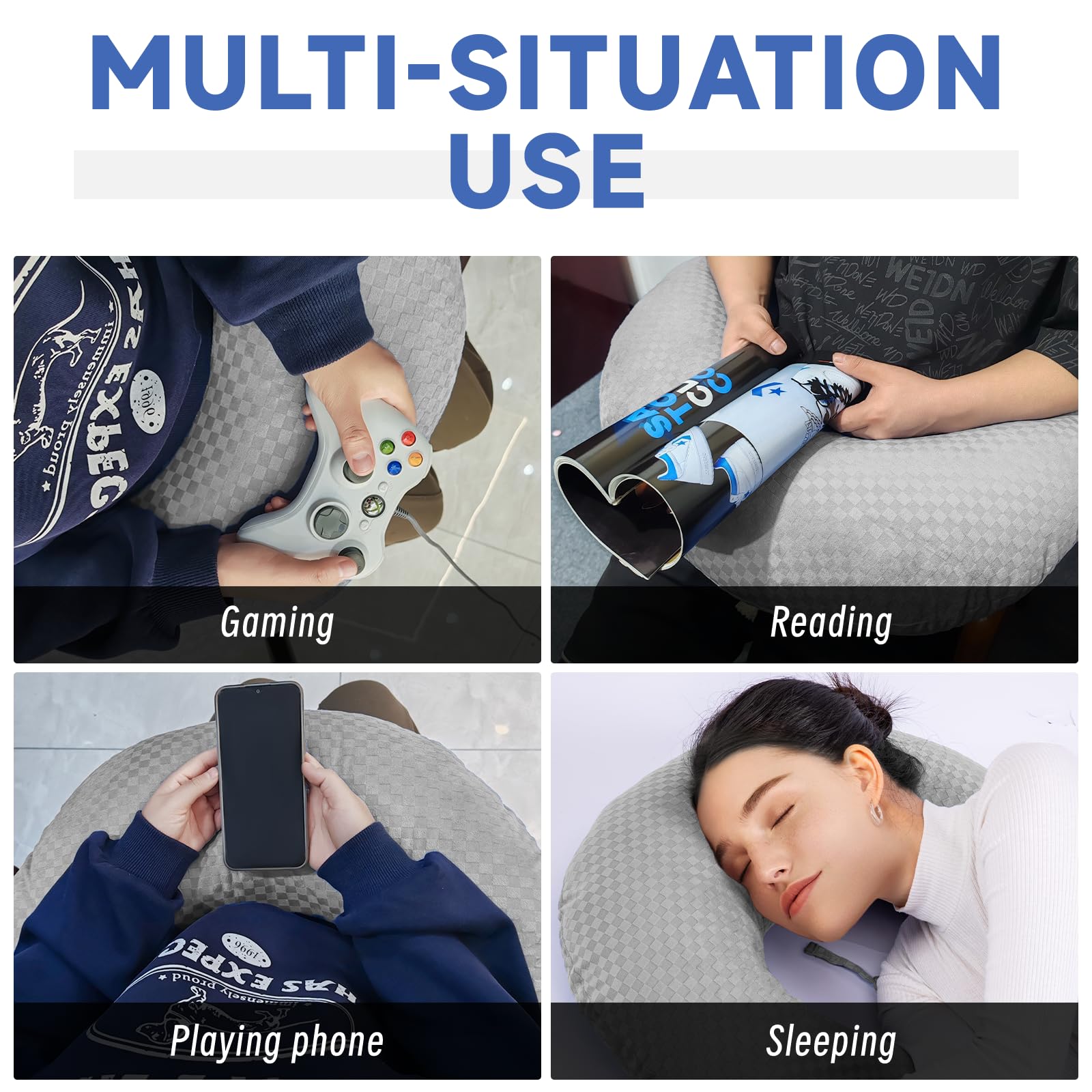Ergonomic Gaming Pillow for Lap & Arm Support - Light Gray Compact Cushion for Comfortable Gaming, Reading in Bed or Sofa - Relieves Fatigue & Enhances Posture
