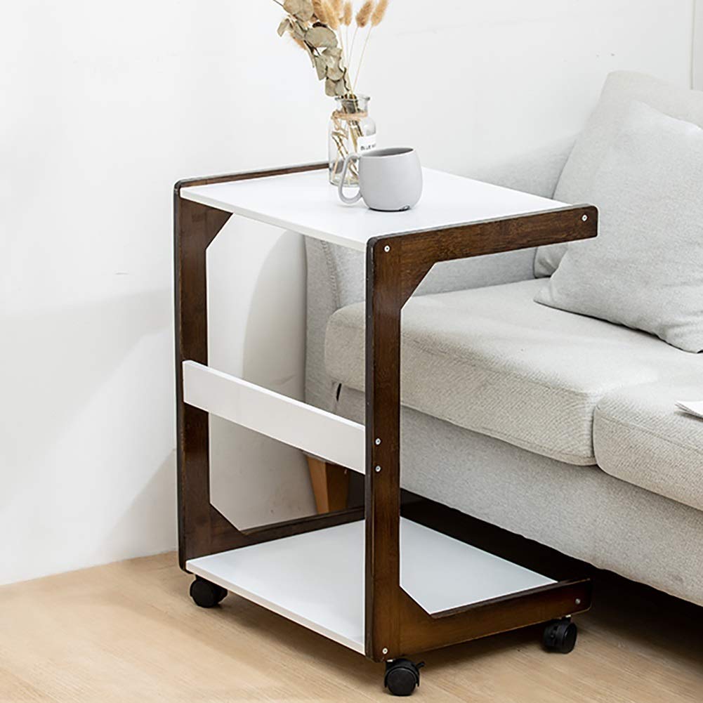 Modern Mobile Nightstand with Wheels - Adjustable Height Bedside Table for Breakfast, Coffee, Laptop & Tablet - Rolling End Table for Living Room, Bedroom & Office (Color: Brown, Size: Large)