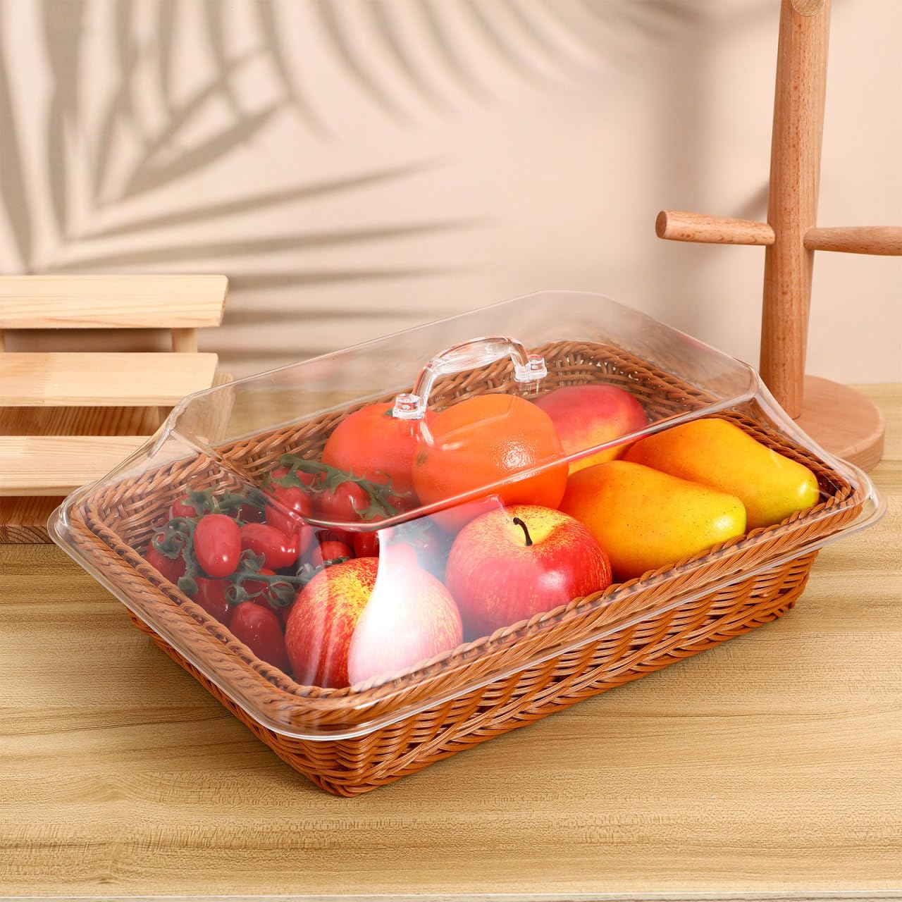 DOITOOL Woven Bread Basket with Acrylic Lid - Rattan Style Serving Basket for Bread, Fruits & Pastries | Perfect for Kitchen, Restaurant & Dining Table Decor