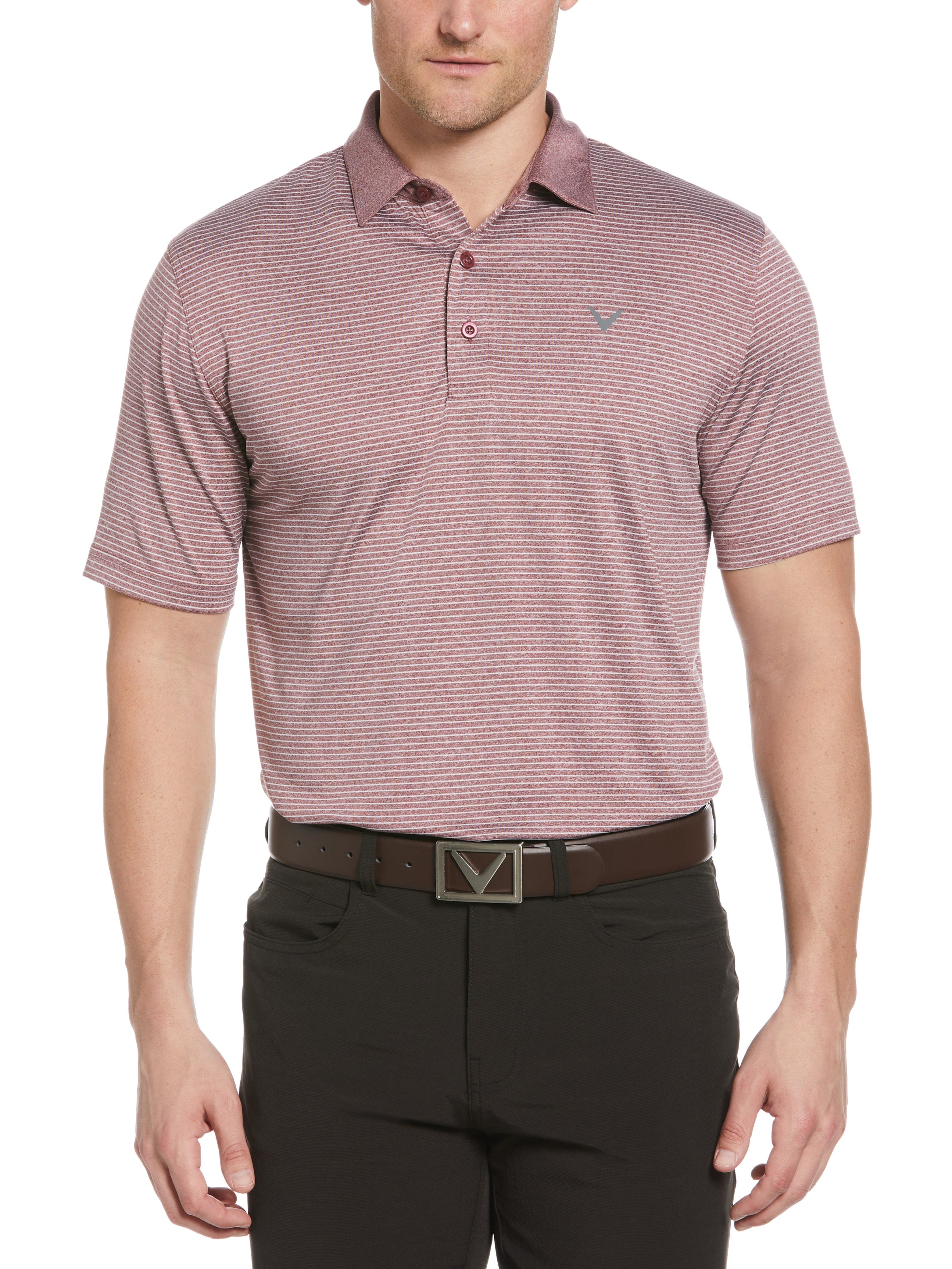 Men's Heather Micro Stripe Golf Polo Shirt - Moisture Wicking & UV Protection - Perfect for Golf, Tennis & Casual Wear