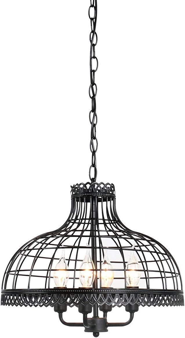 Vintage Black Metal Mesh Chandelier - Industrial Style Ceiling Light with E14 Bulb Sockets for Restaurant, Living Room & Home Decor - 4-Light Suspension Fixture (Perfect for Dining Rooms, Bedrooms and Vintage Themed Spaces)