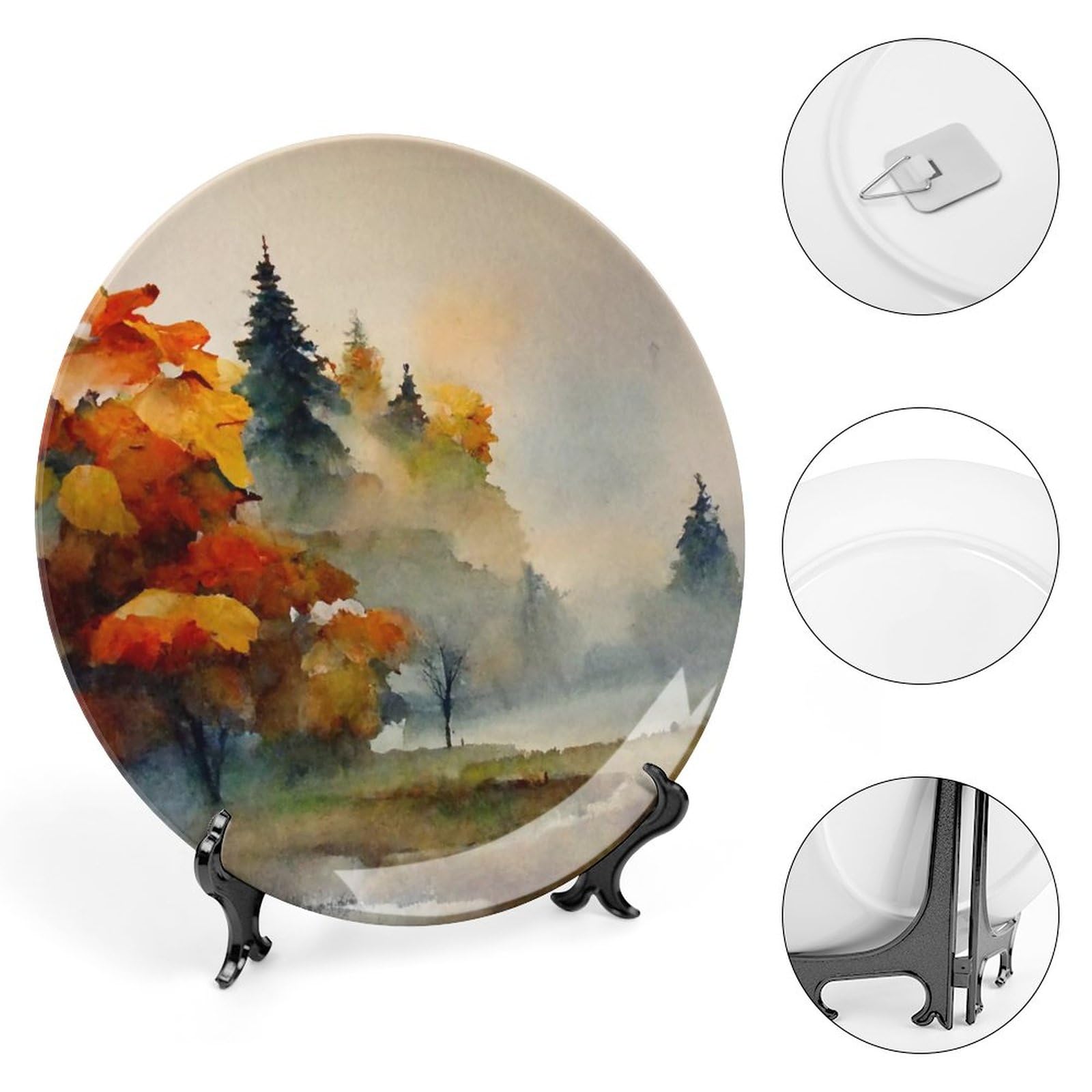 10 Inch Autumn Decorative Plates - Misty Forest Abstract Painting Porcelain Display Plate for Home, Wall, Office & Kitchen Decor | Thanksgiving Gifts | Perfect for Holiday Tablescapes & Seasonal Home Styling