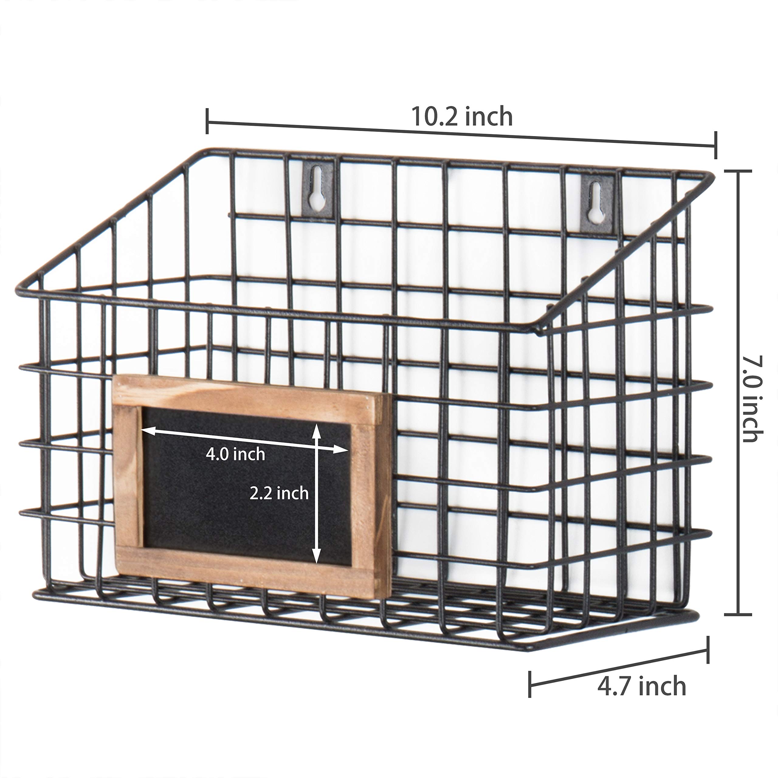 MyGift 10 Inch Wall Mounted Matte Black Metal Wire Storage Baskets with Chalkboard Labels - Set of 3 Small Hanging Organizer Bins for Home, Entryway, Kitchen Pantry & Closet Organization - Perfect for Storing Spices, Keys, Mail & Small Essentials