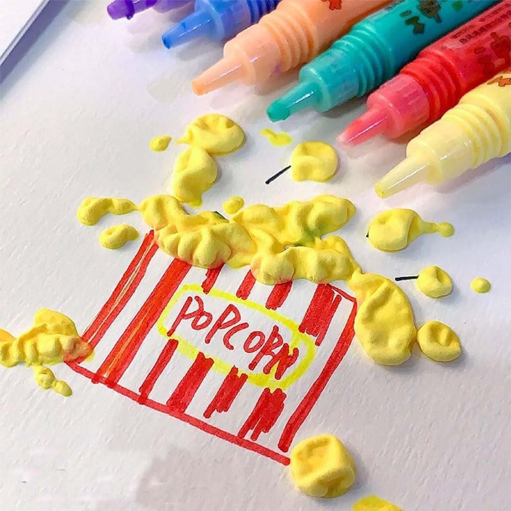 Upstrong 3D Magic Puffy Pens for Kids - Heat Activated Popcorn Drawing Markers (6 Pack) - DIY Bubble Art, Creative Crafts & Fun Classroom Activities