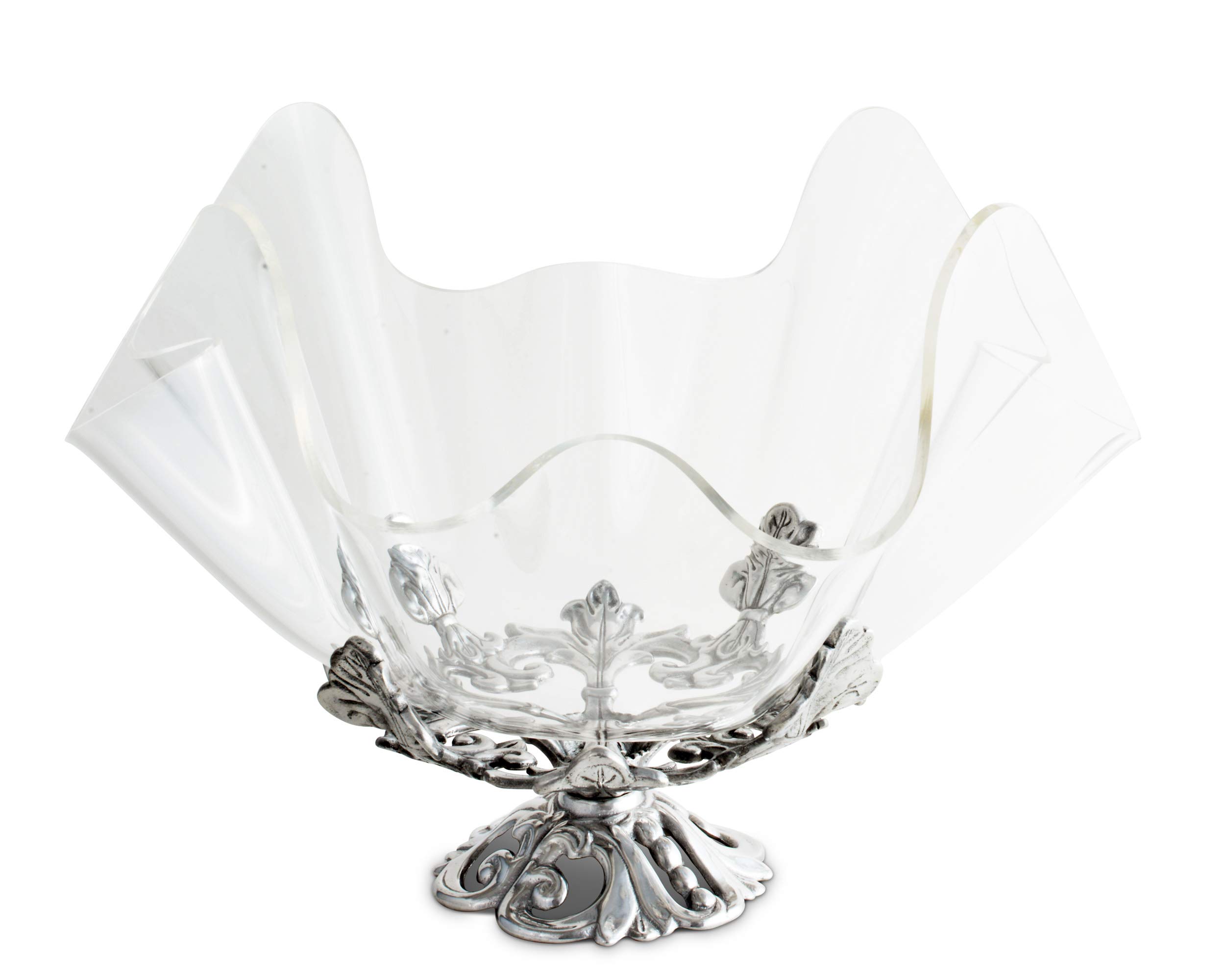 Arthur Court Designs 14-Inch Aluminum Metal Fleur-De-Lis Stand with Acrylic Serving Bowl - 12.5 Inch Tall - Elegant Table Centerpiece for Weddings, Parties & Home Decor