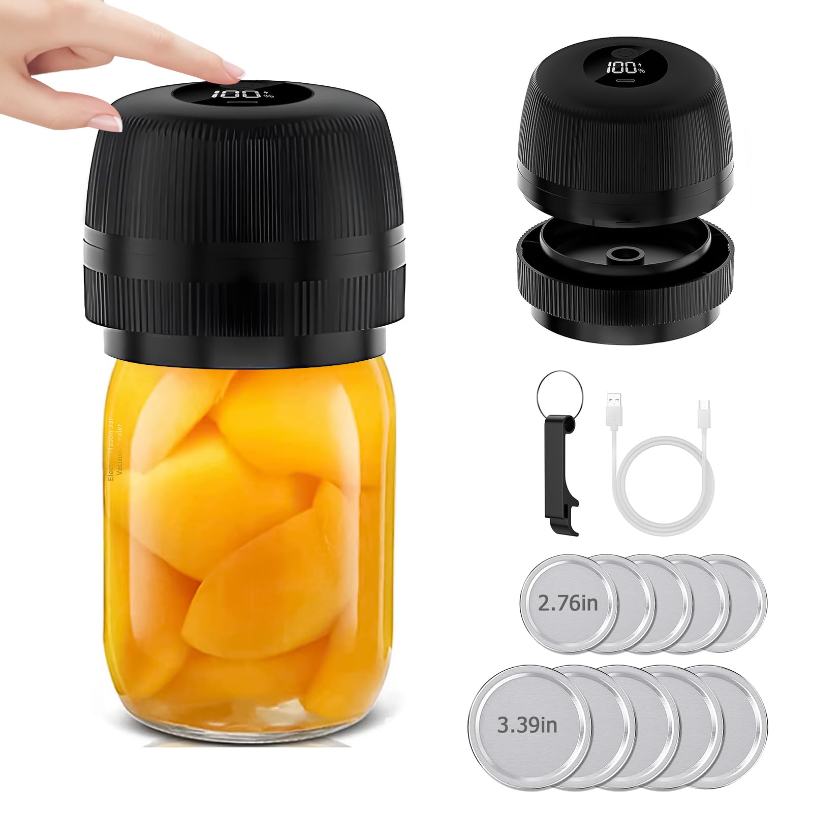 Electric Mason Jar Vacuum Sealer Kit - Automatic Food Saver for Regular & Wide Mouth Jars | Preserve Freshness for Meal Prep, Canning & Long-Term Food Storage