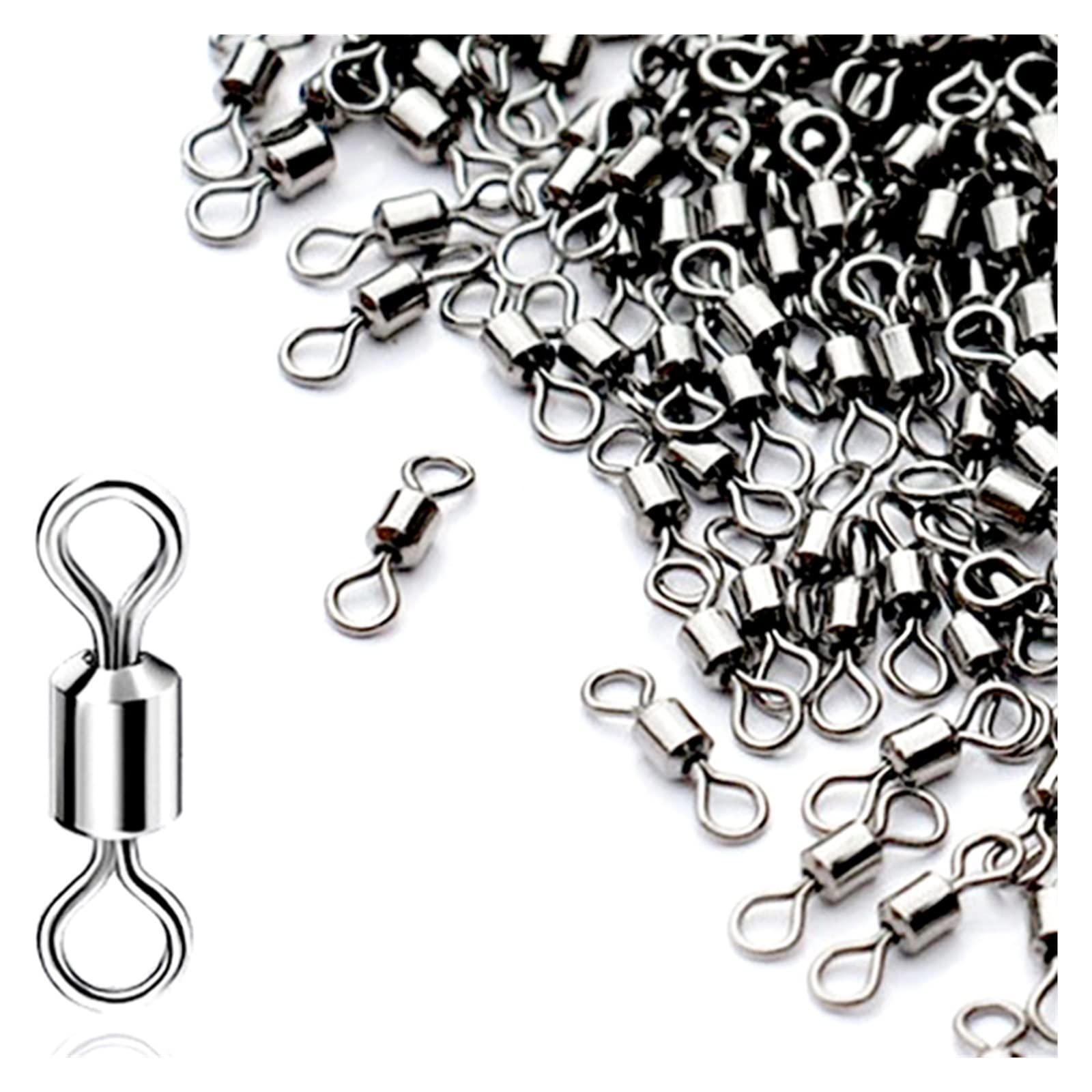 JMUNG Fishing 50pcs Heavy Duty Ball Bearing Swivel with Stainless Steel Barrel Roller - Smooth Rotating Fishing Tackle Connector for Saltwater & Freshwater - Ideal for Trolling, Bottom Fishing & Surf Casting
