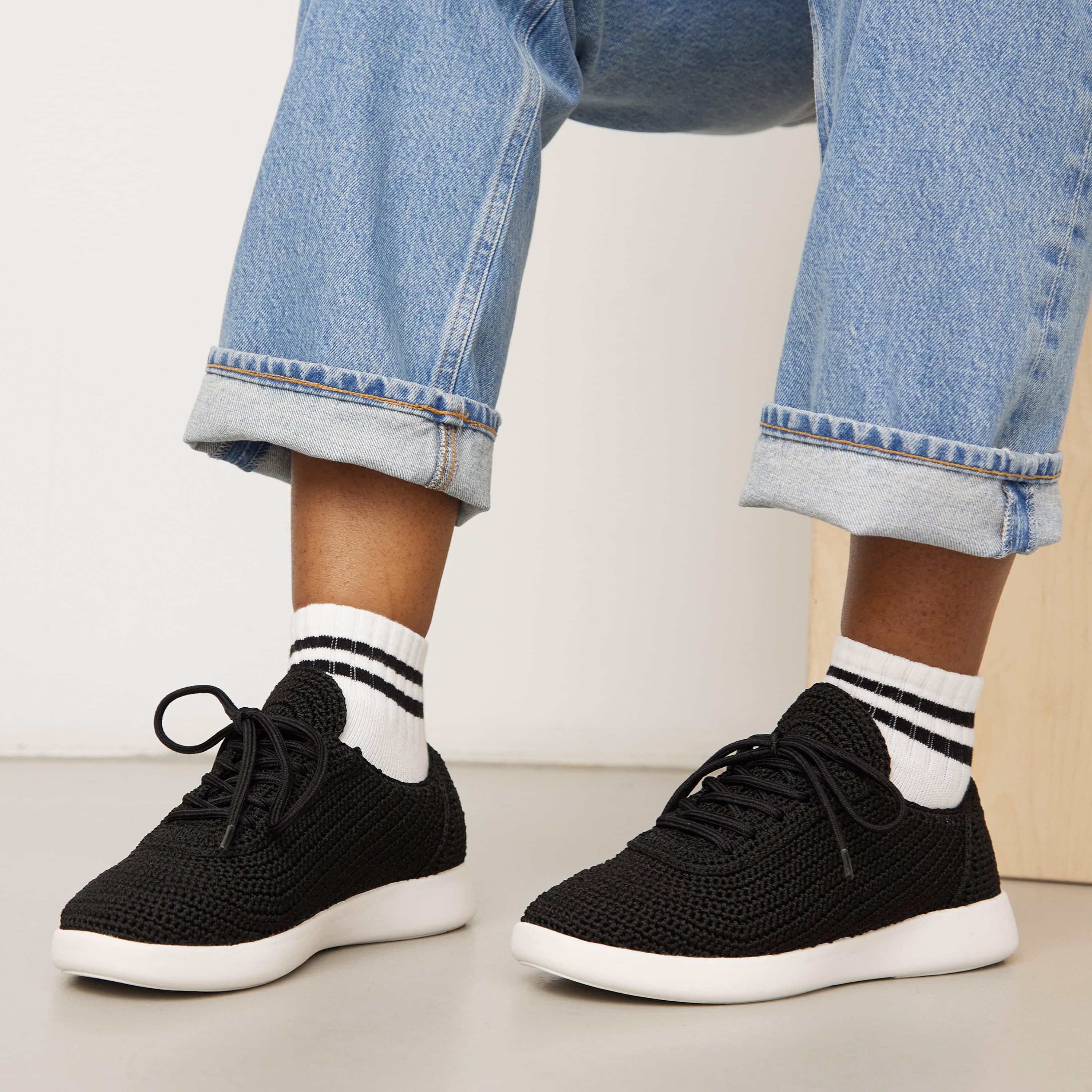 Hand Crochet Asha Sneakers - Black Women's Comfortable Knit Shoes for Casual Wear & Outdoor Walking