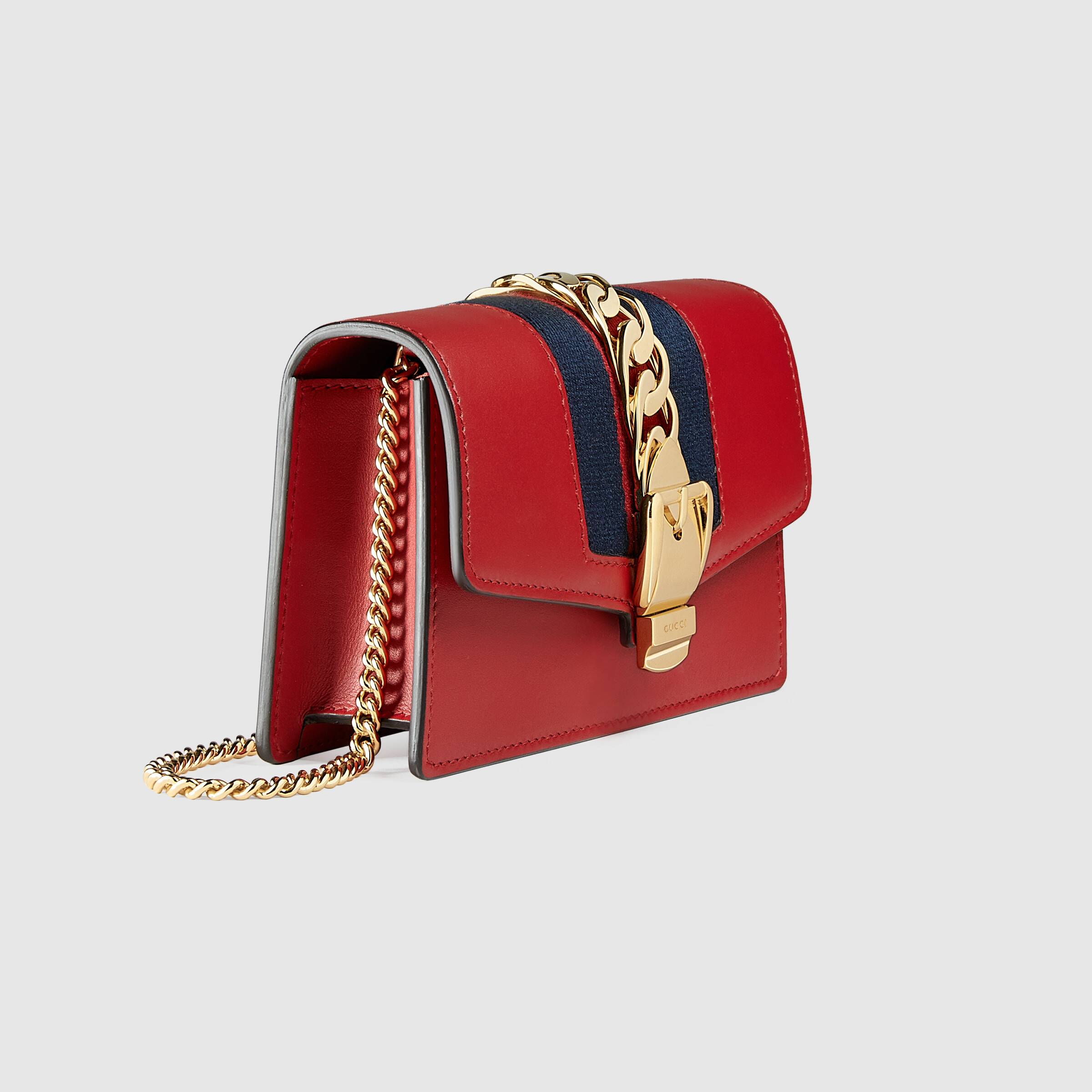 Gucci Sylvie Leather Mini Chain Bag for Women - Hibiscus Red Crossbody Purse | Perfect for Parties, Date Nights & Everyday Use