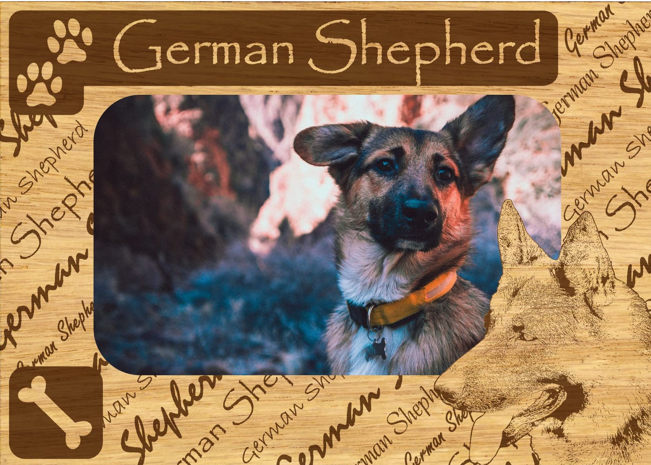 Personalized German Shepherd Wood Picture Frame Magnet with Engraved Paws - Perfect for Pet Memorials, Gifts, and Home Decor