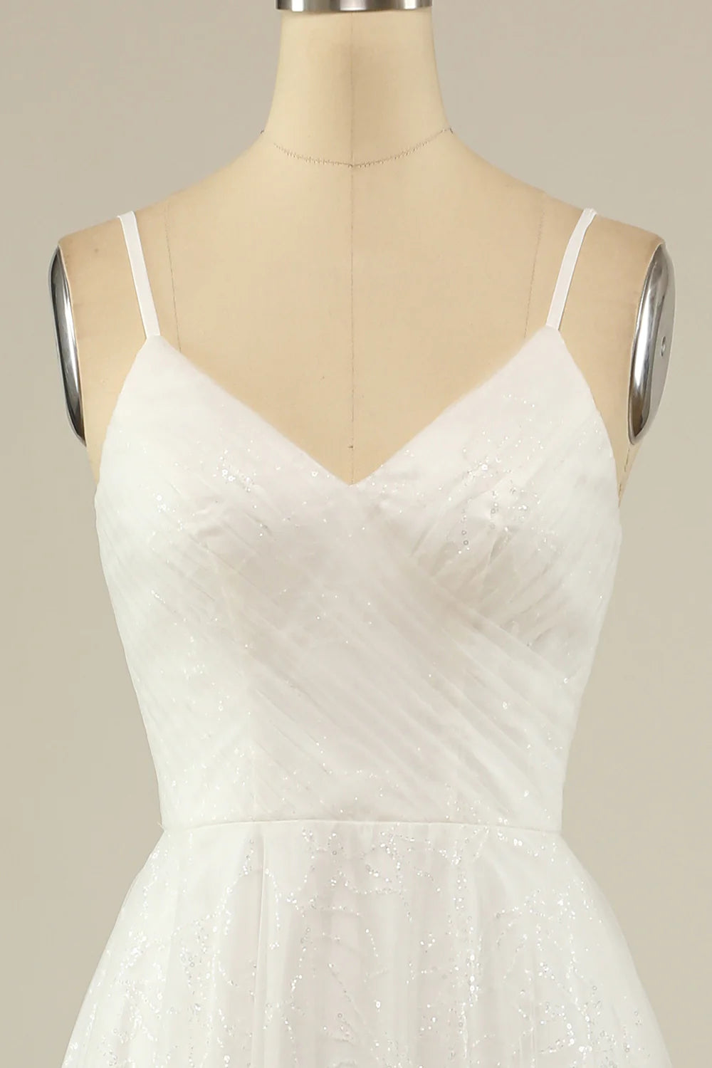 Elegant A-Line Spaghetti Strap White Tulle Party Dress with Sparkle - Perfect for Weddings, Prom, Quinceañera & Special Occasions