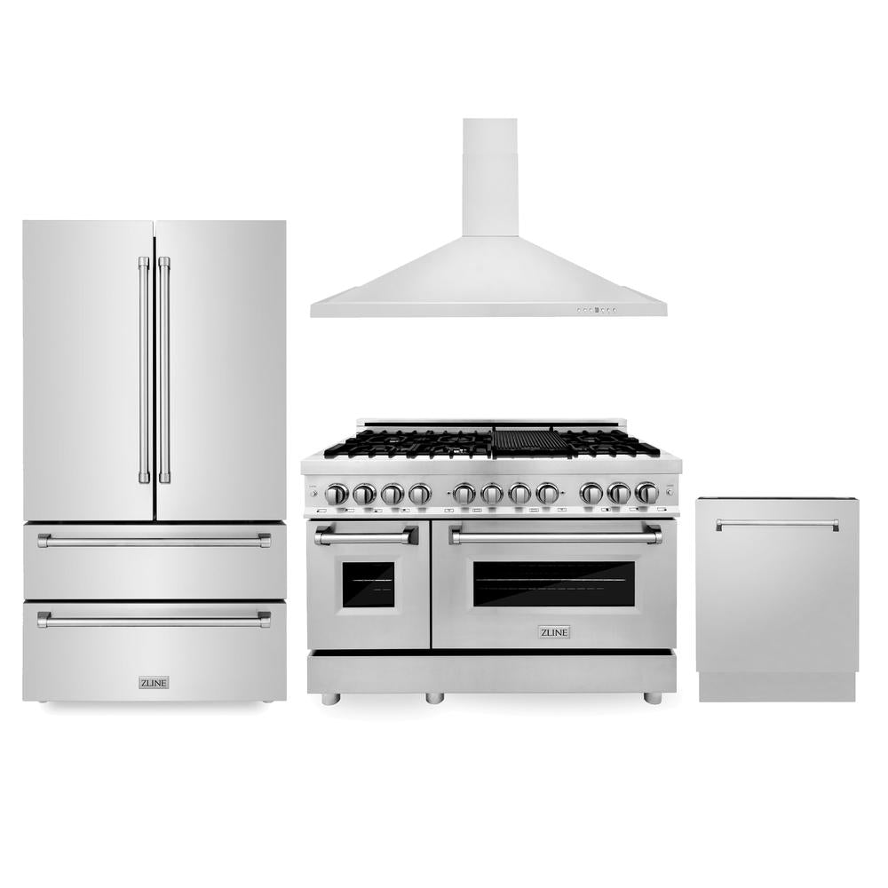 ZLINE 48-inch Stainless Steel Kitchen Package - Dual Fuel Range, Convertible Range Hood & Tall Tub Dishwasher (4KPR RARH48 DWV) | Premium Appliance Bundle for Modern Kitchens & Home Renovations