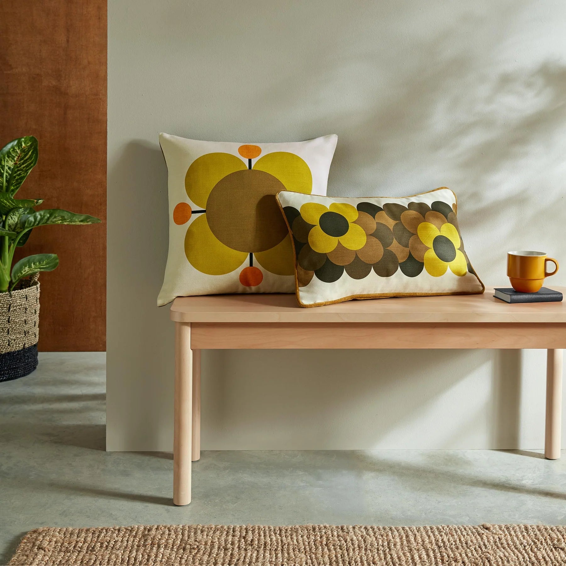 Orla Kiely Atomic Flower Cushion Cover - Primrose Yellow Home Decor Throw Pillow Case for Sofa, Bed, Living Room & Nursery