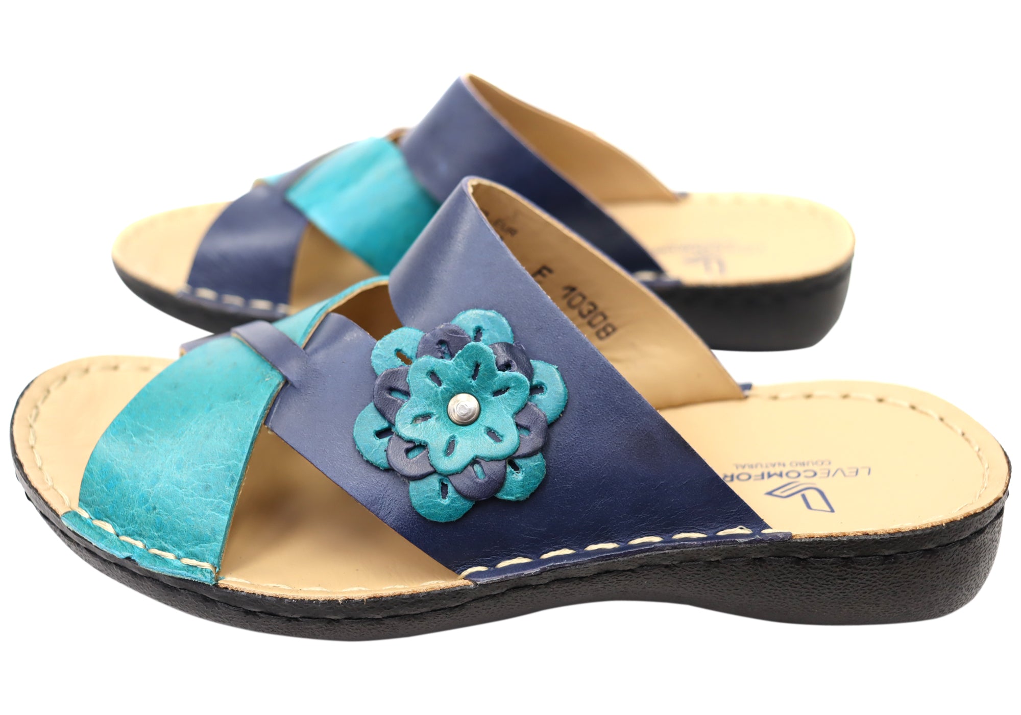 Levecomfort Debra Women's Brazilian Comfortable Leather Slides Sandals - Soft & Supportive for Casual Wear, Beach, and Home Use