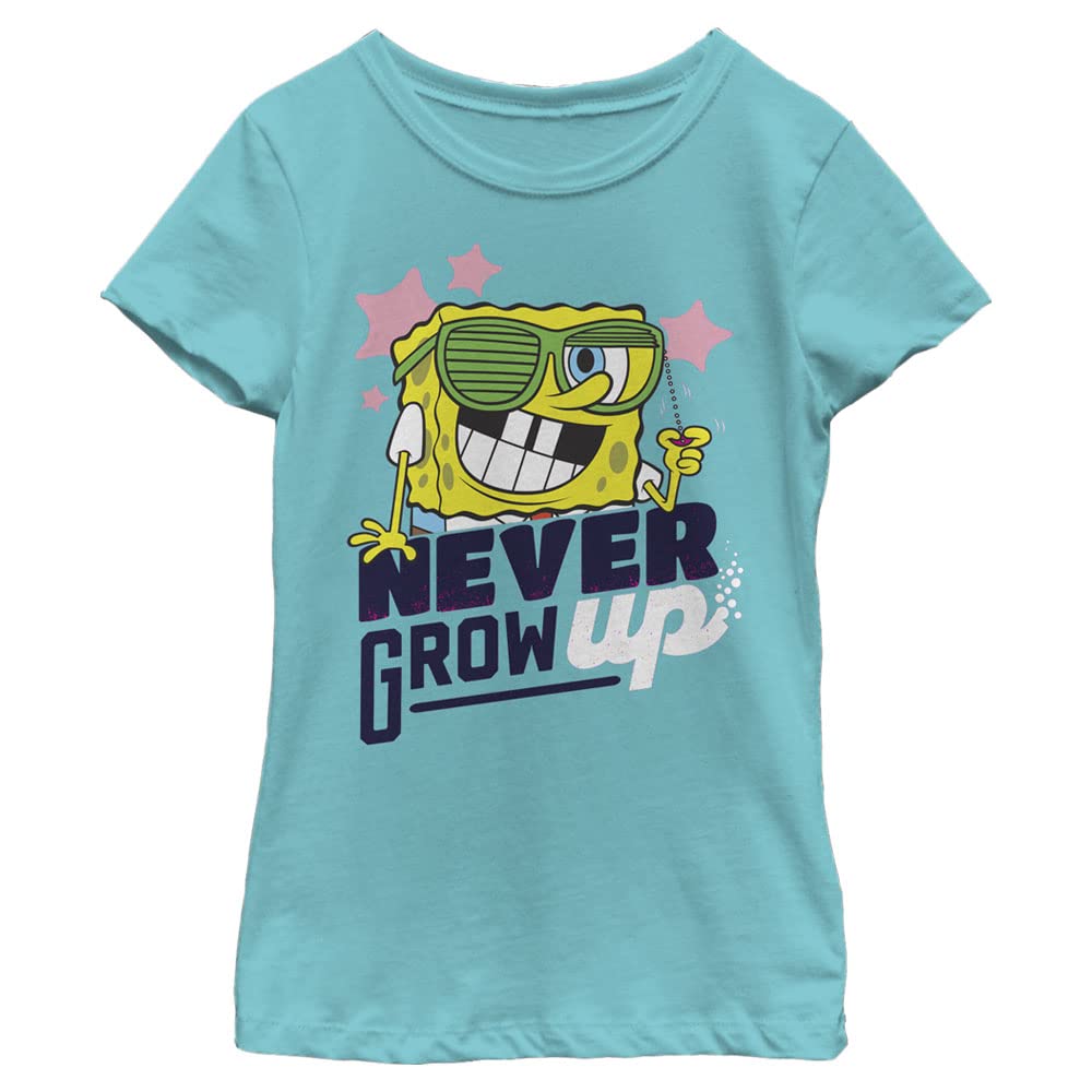Spongebob Squarepants Never Grow Up Girls Short Sleeve T-Shirt | Nickelodeon Cartoon Graphic Tee for Kids & Toddlers | Perfect for Birthday Parties, Playdates & Casual Wear