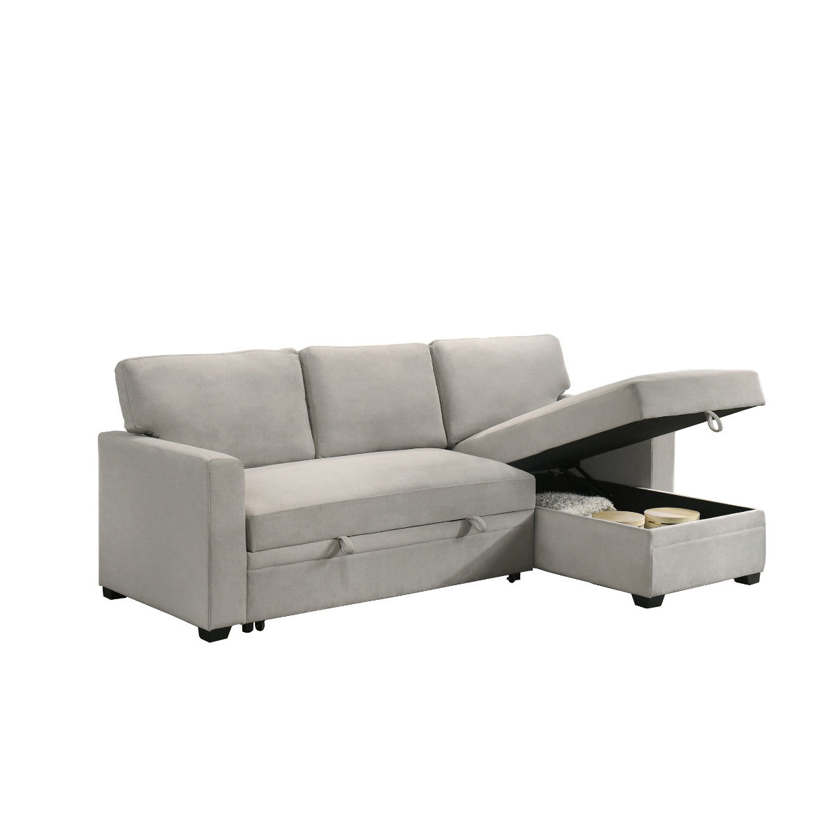 Beige 2-Piece Sectional Sofa with Pull-Out Sleeper & Reversible Storage Chaise - Perfect for Small Spaces, Guest Rooms, and Cozy Living Rooms