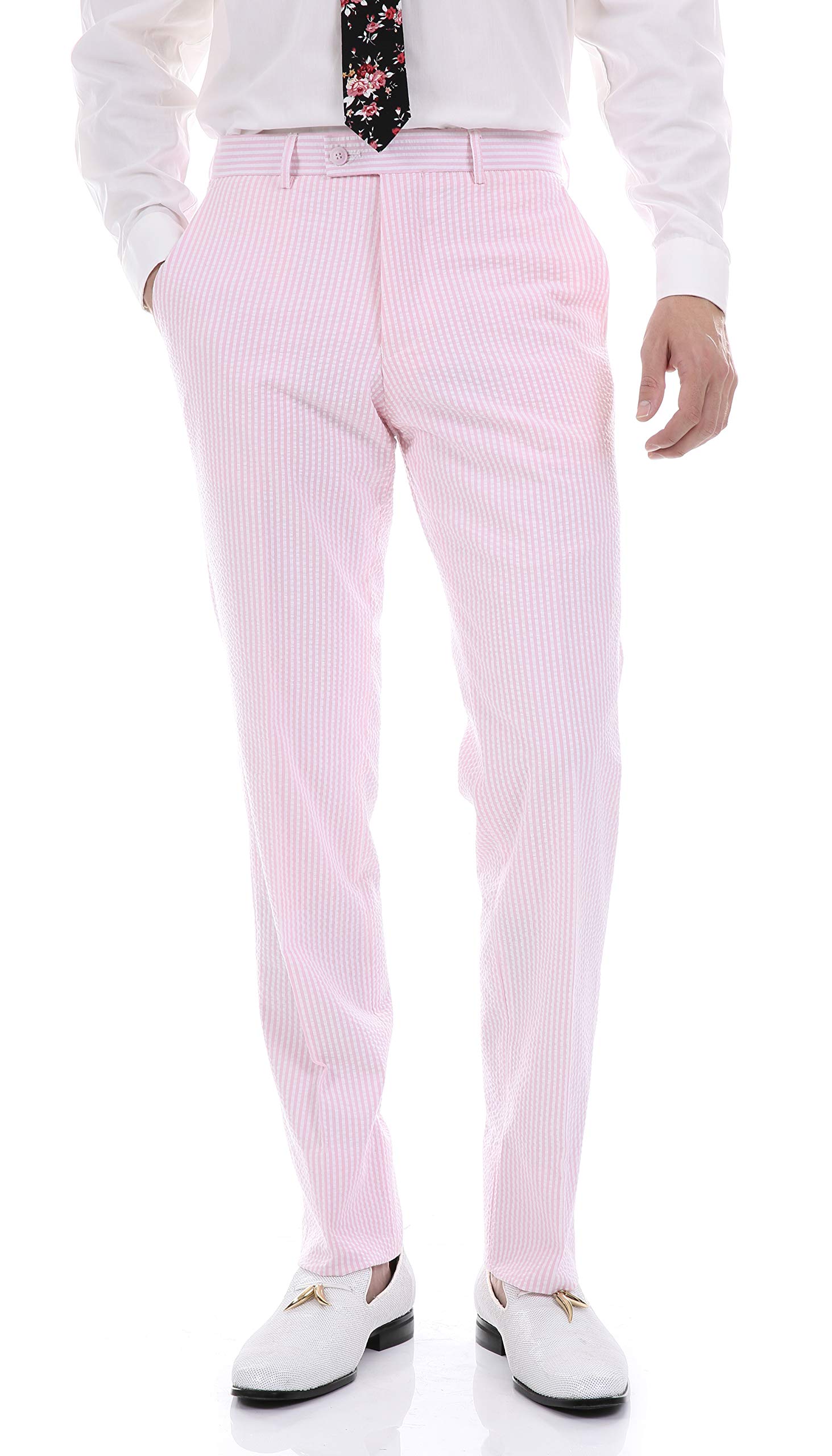 Men's Slim Fit Two Piece Suit | Seersucker Striped Business Suit | Made in USA | Perfect for Weddings, Office & Formal Events