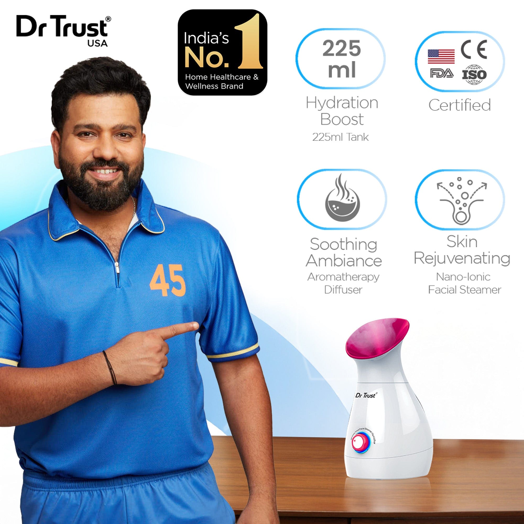 Dr Trust USA 3-in-1 Nano Ionic Facial Steamer & Vaporizer for Skin Care - Pink (Model 905) | Professional Facial Spa Treatment at Home for Hydration & Deep Cleansing