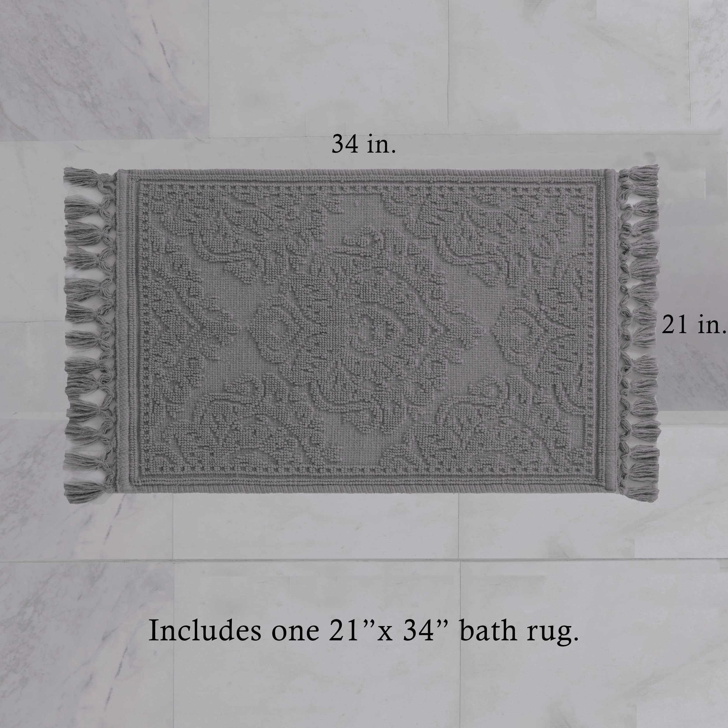 Premium 100% Cotton Woven Fringe Bath Mat - Jean Pierre Ricardo Soft Absorbent Bathroom Rug (21