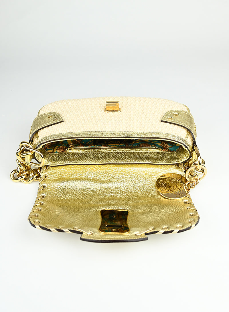 Versace Shoulder Bag in Cream Knit - Elegant Designer Handbag for Women, Perfect for Parties, Work & Everyday Use